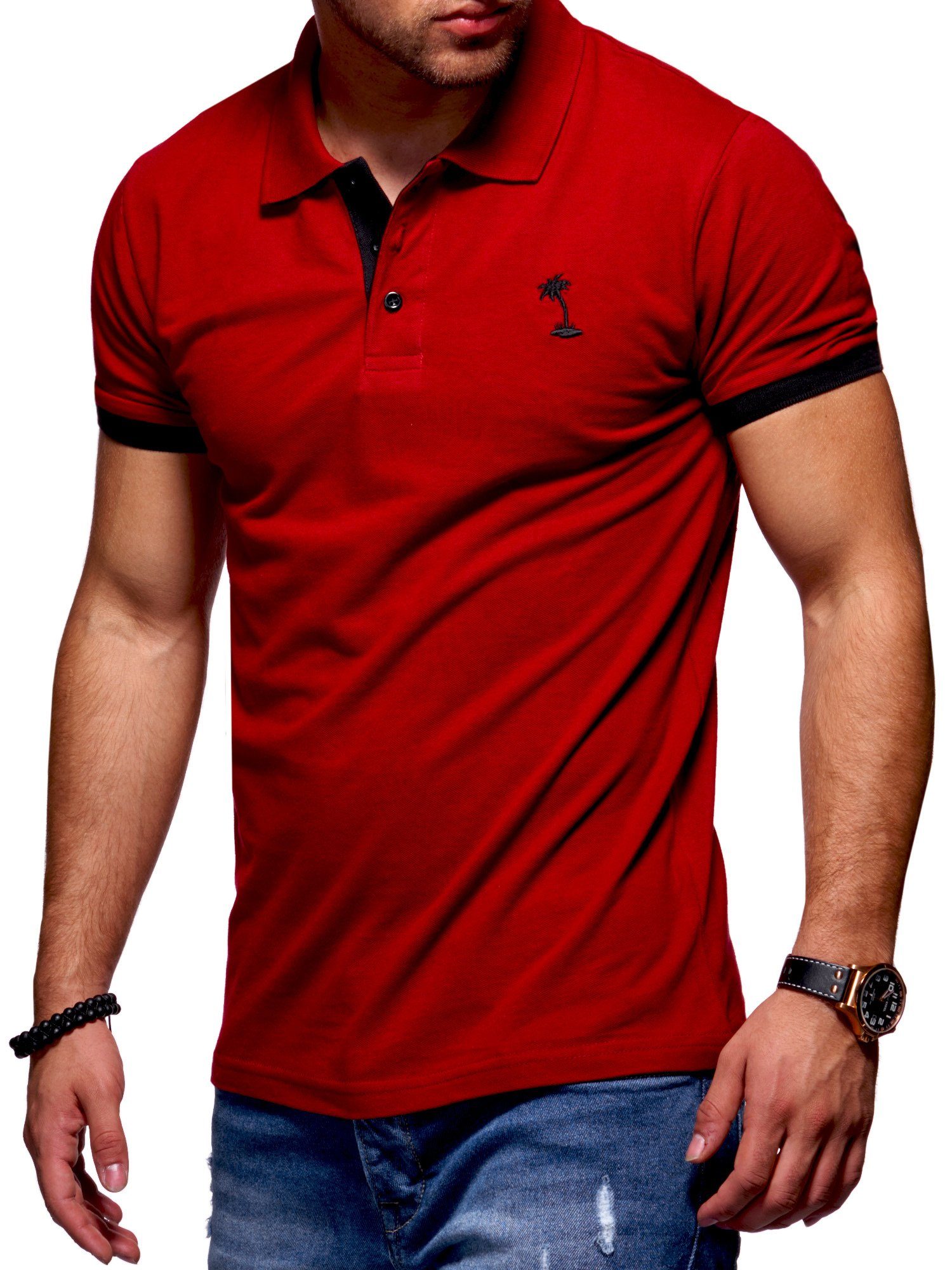 Weinrot-Schwarz Basic Style-Division SDLOSANG Poloshirt Polo-Hemd