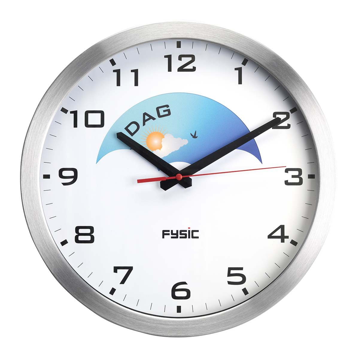 Fysic Wanduhr FK150 (Großes Ziffernblatt, Tag-/Nacht-Anzeige mit Symbolen, für Alltag)