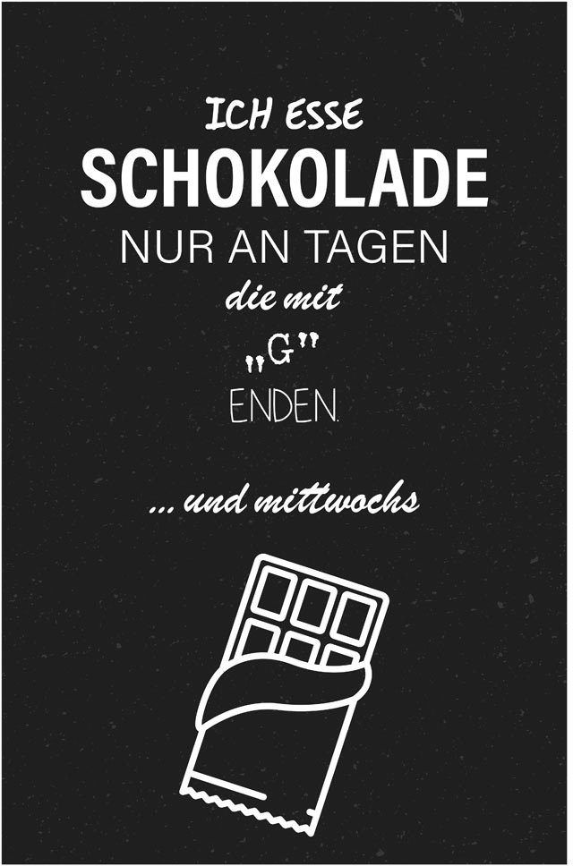 queence Metallbild Schokolade, Essen, Schriftzug, Schriftzüge, Schwarz-Weiß, Sprüche, Sprüche & Texte (1 St), Stahlschilder