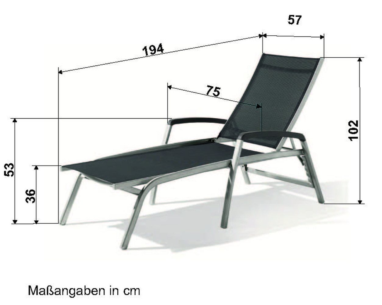 Sieger Gartenmöbel Gartenliege in Grau, Kunstfasergewebe 194x102x75cm