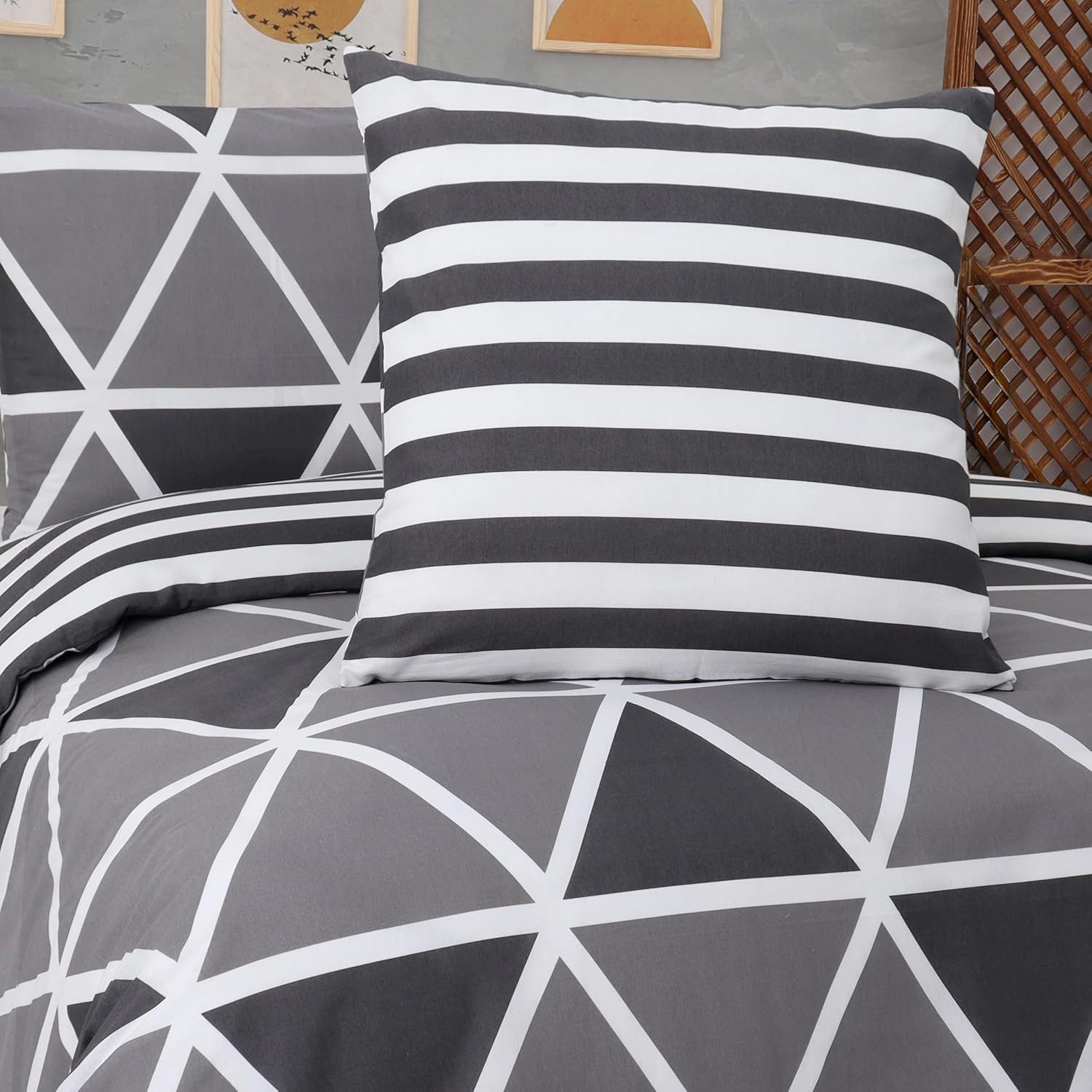 Buymax Bettwäsche Memento, Bettgarnitur, Bettbezug Set, Renforce: 100% Baumwolle, 3 teilig, mit Reißverschluss, modern, Karo, Streifen, Grau, Weiß, 200x220 cm