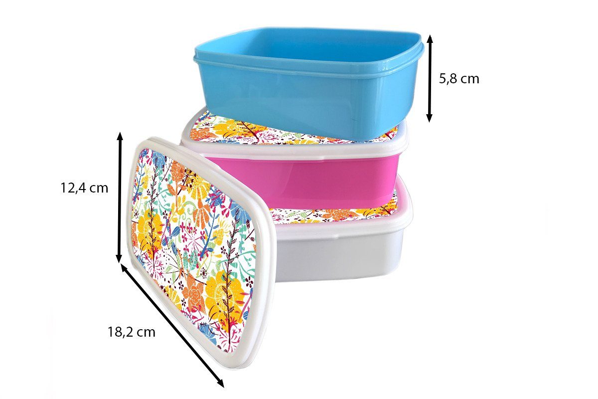 Brotdose (2-tlg), Lunchbox Pflanzen Kinder, Kunststoff, - rosa Brotbox Mädchen, Erwachsene, - Kunststoff Regenbogen Snackbox, - MuchoWow Muster, Blumen für