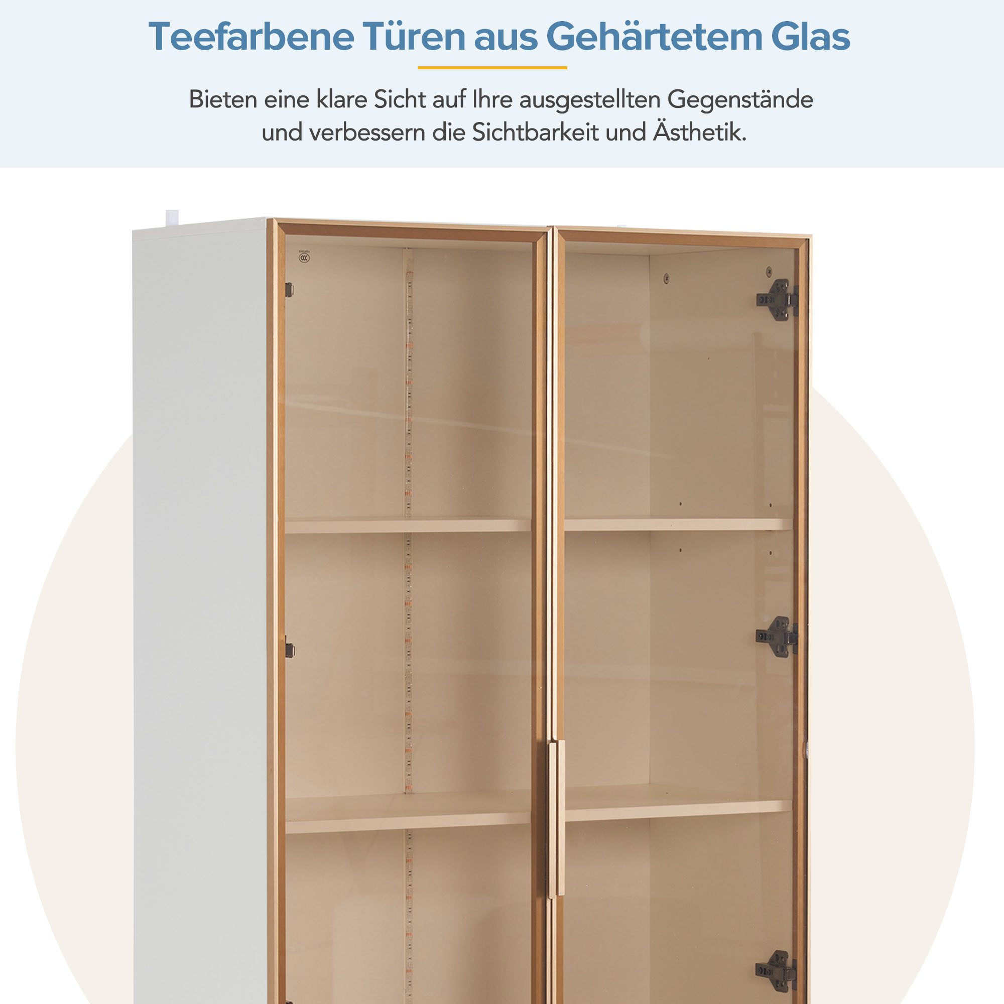 OKWISH Standvitrine Doppeltürige Glasvitrine (1-St) mit 16-farbiger LED-Beleuchtung, beweglichen Einlegeböden, 80*40*160cm