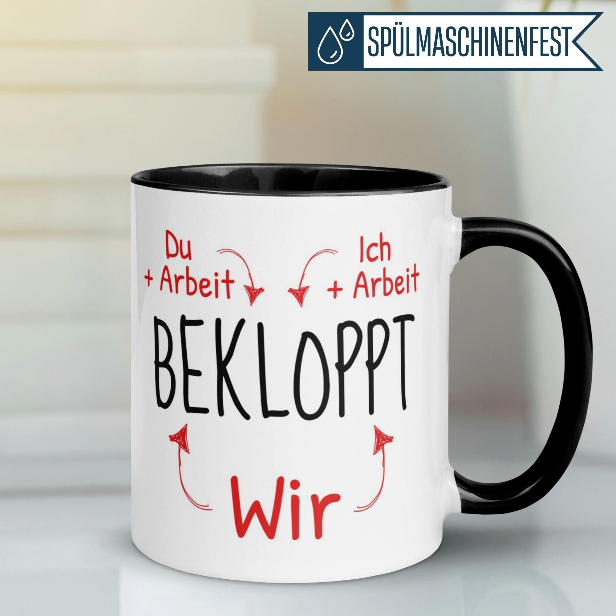 Momentals Tasse Kollege – „Du + Ich = Wir Bekloppt“ – Geschenk Bester Arbeitskollege, Gratis Versand · Links-&Rechtshänder · Spülmaschinenfest