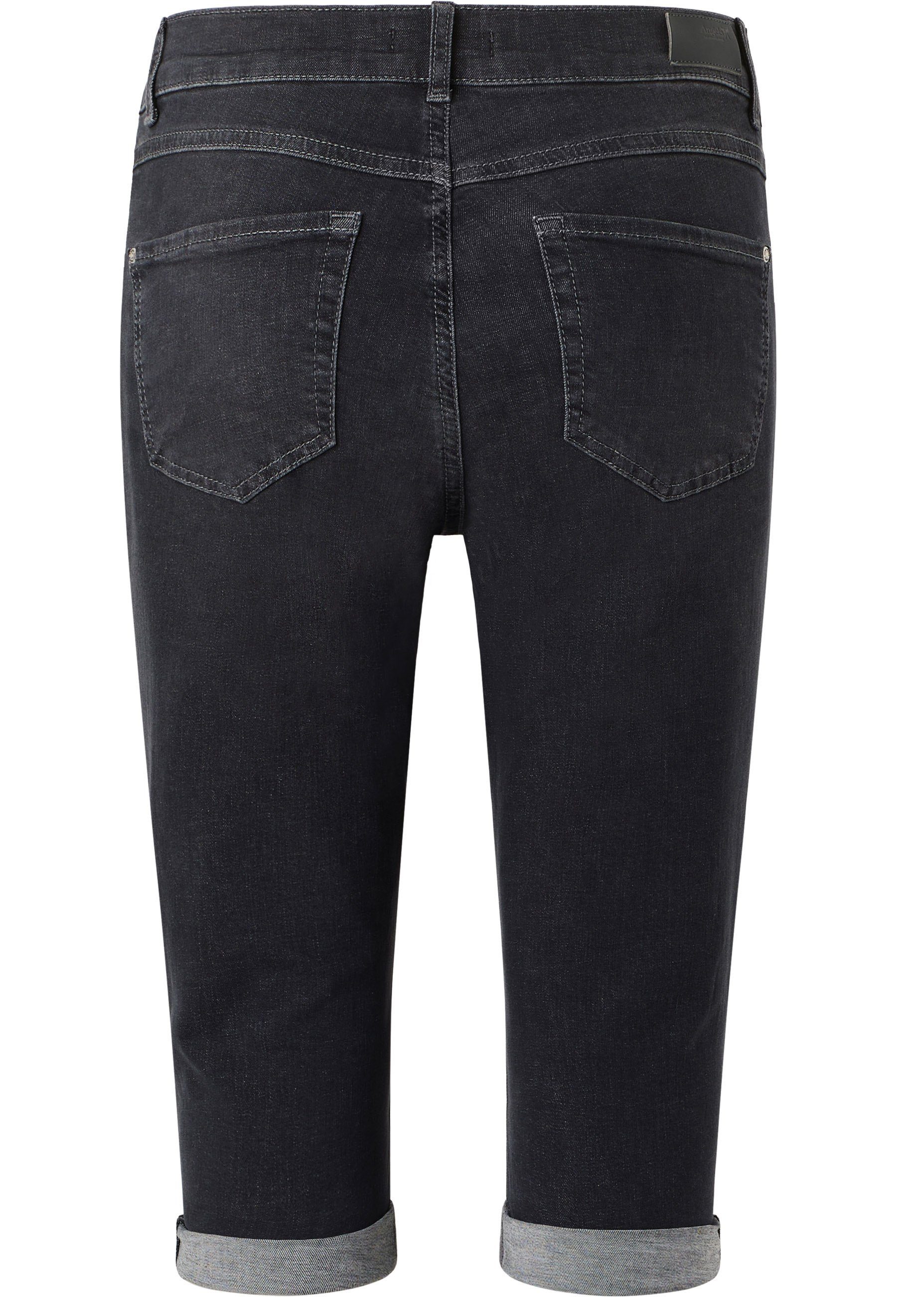 Jeans Used-Look mit anthrazit Label-Applikationen 5-Pocket-Jeans Capri TU ANGELS mit