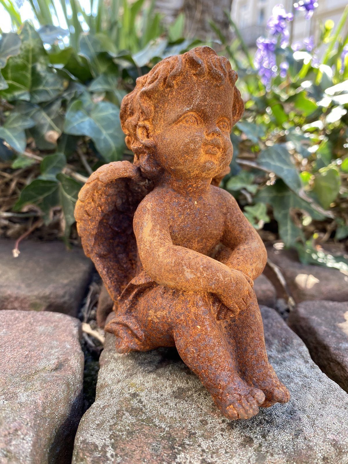 Antik-Stil Rost Engelsfigur Dekoration Gartenfigur 11cm Aubaho Skulptur Eisen Engel Figur