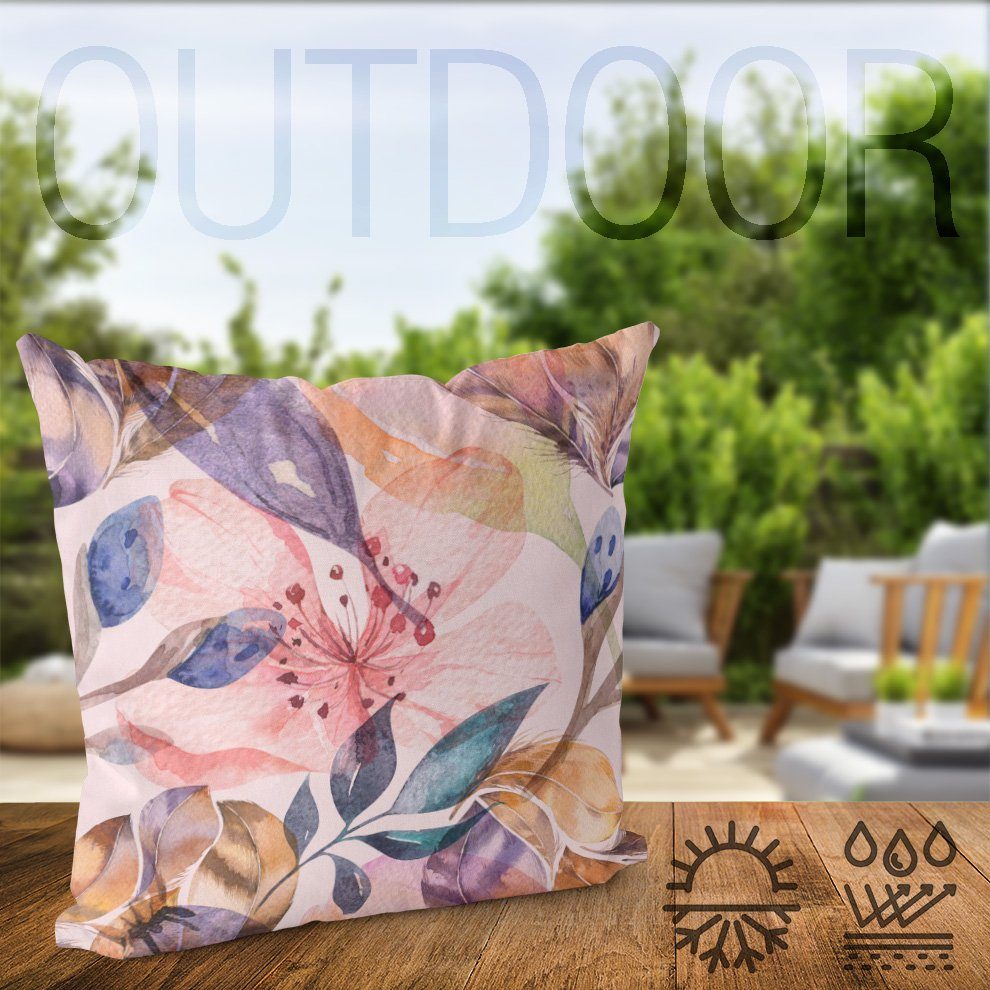 floral Garten Blumen Landschaft wild Blüten Blume tier Wasserfarben Vogel Feder VOID romantisch (1 Sofa-Kissen Stück), natur Kissenbezug, Küche Pflanzen Elemente Urlaub