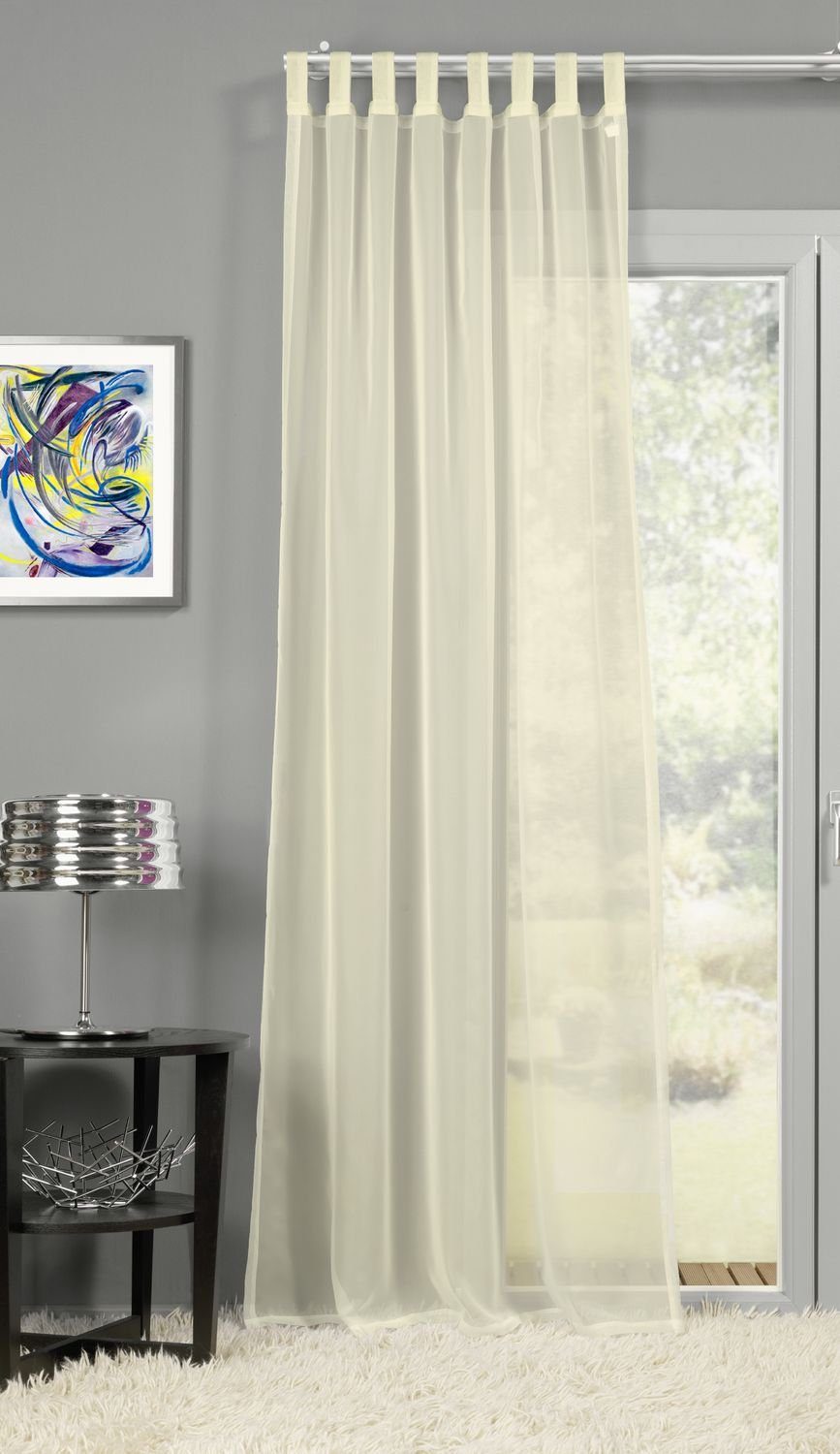 Schlaufengardine Schlaufenschal, Schlaufen Farbe: INTERNATIONAL, Uni "Tamira" halbtransparent Vorhang eckardt beige, ecru, (1 St),