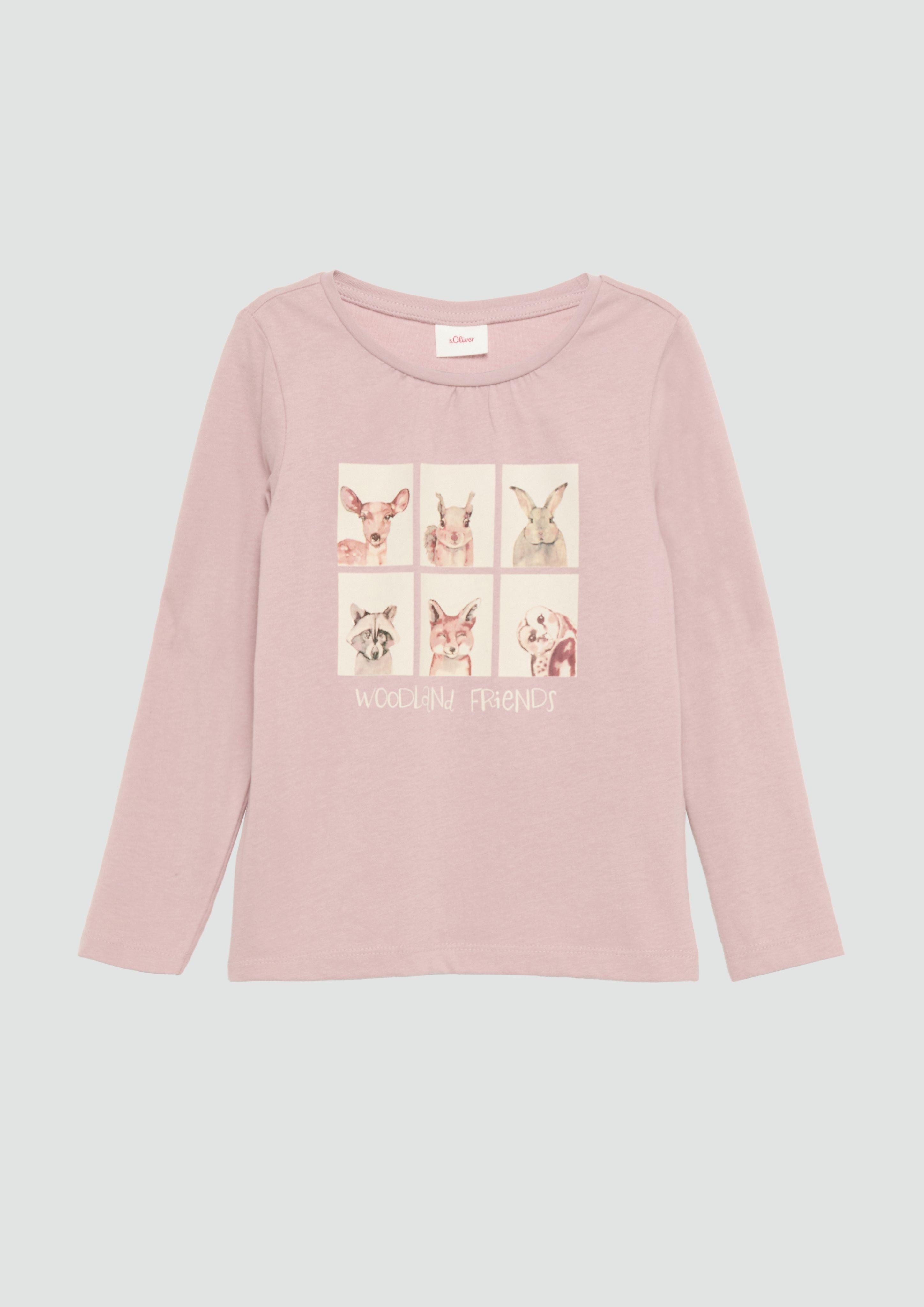 Langarmshirt Longsleeve mit Frontprint und Raffung