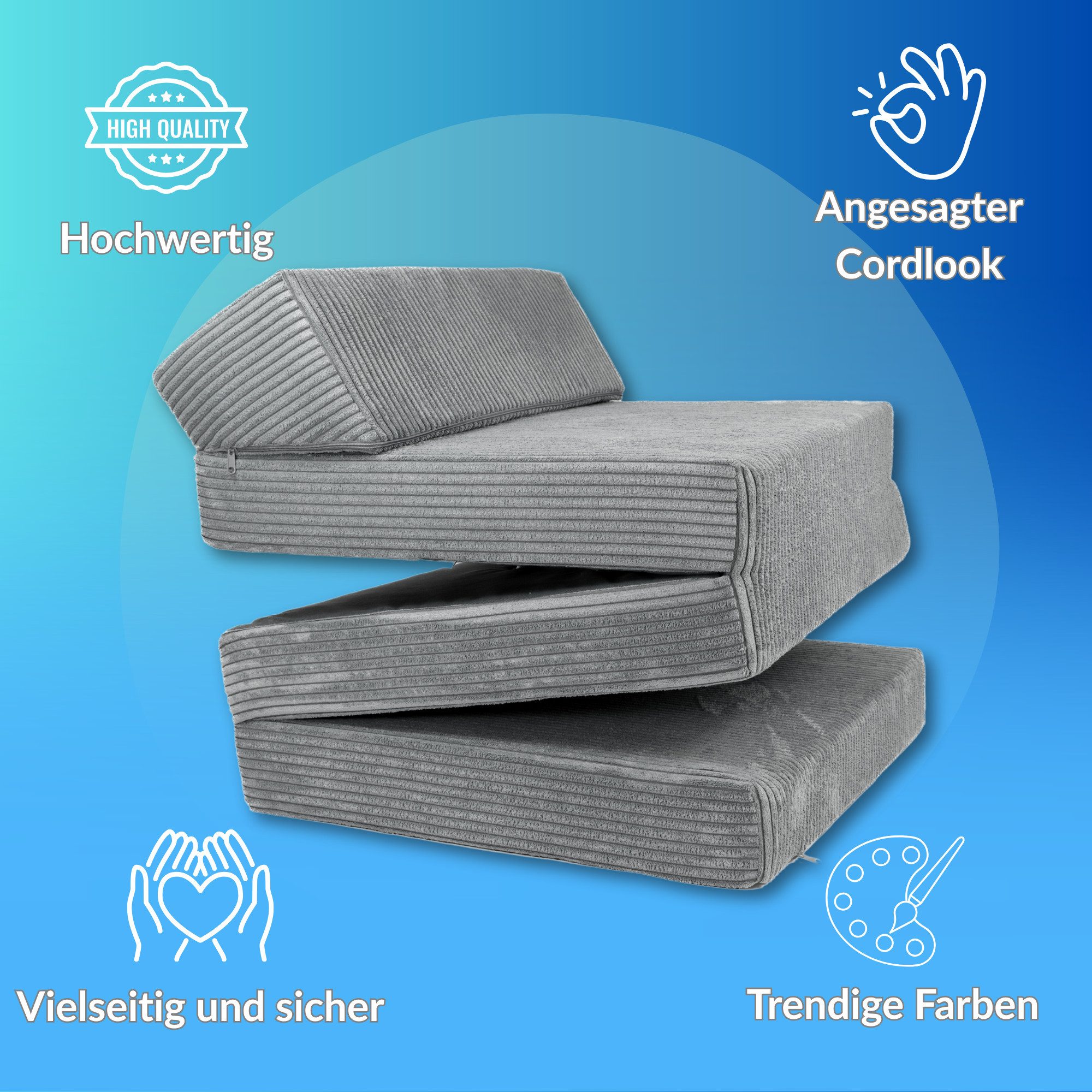 Klappmatratze Klappmatratze mit Kopfteil aus Cord, FORTISLINE, Klappbar, als Sitzmöglichkeit nutzbar, Bezug abnehmbar und waschbar – Bild 5 von 5