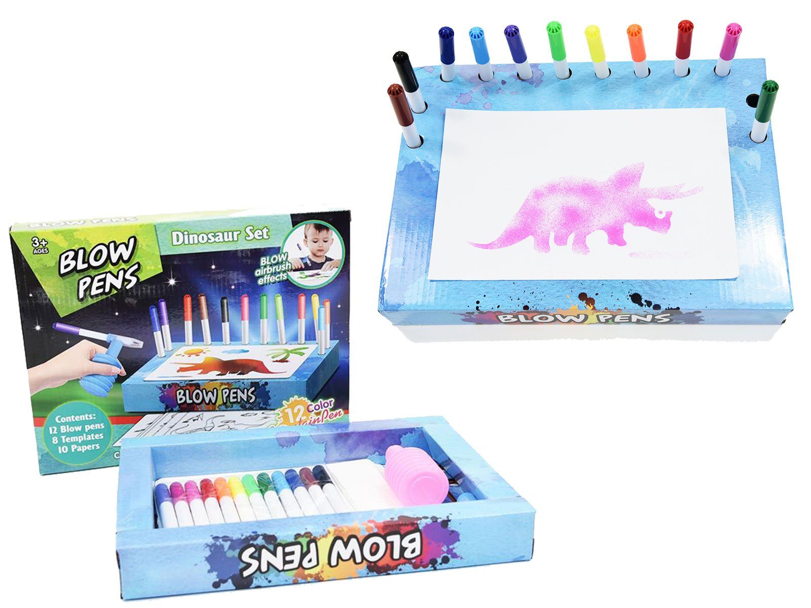 Kögler Kreativset 30 tlg. Kinder Dinosaurier Airbrush Set Stifte, Schablone Arbeitstisch, (30-tlg)