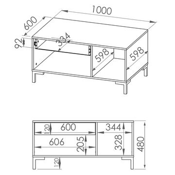 Lomadox Couchtisch NASSAU-131, in Artisan Eiche Nb., B/H/T ca. 100/48/60 cm