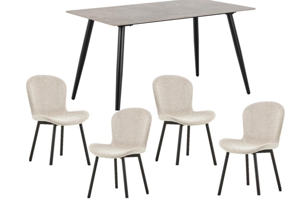ACTONA GROUP Esszimmer-Set Essgruppe, Speisetisch mit Stühlen, (Komplett-Set, 5-St., 1x Tisch + 4x Stühle), Rechteckig Esstisch + 4x Stühle, grau keramik, beige,140x80x75cm
