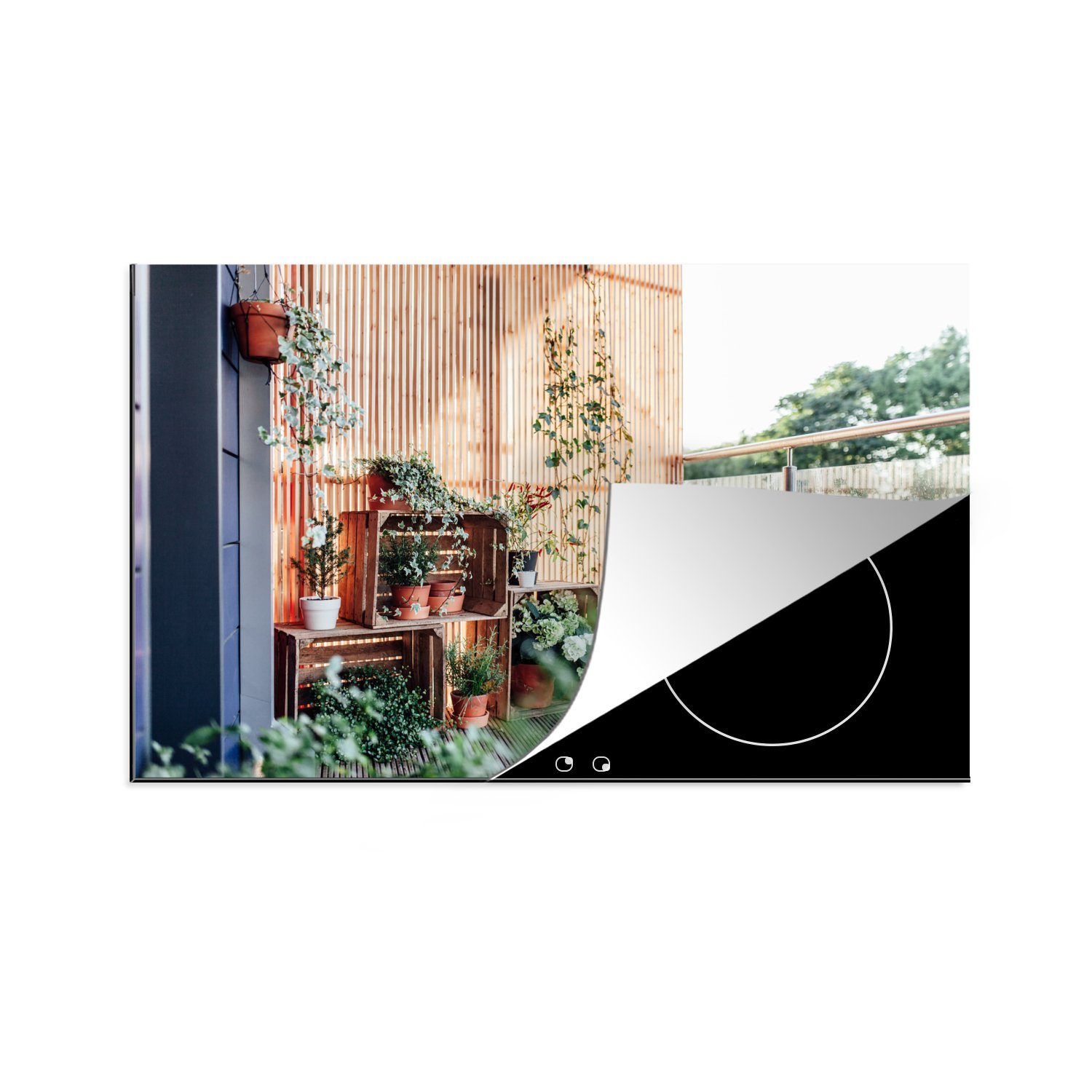 MuchoWow Herdblende-/Abdeckplatte Pflanzen in einem Schrank, Vinyl, (1 tlg), 81x52 cm, Induktionskochfeld Schutz für die küche, Ceranfeldabdeckung