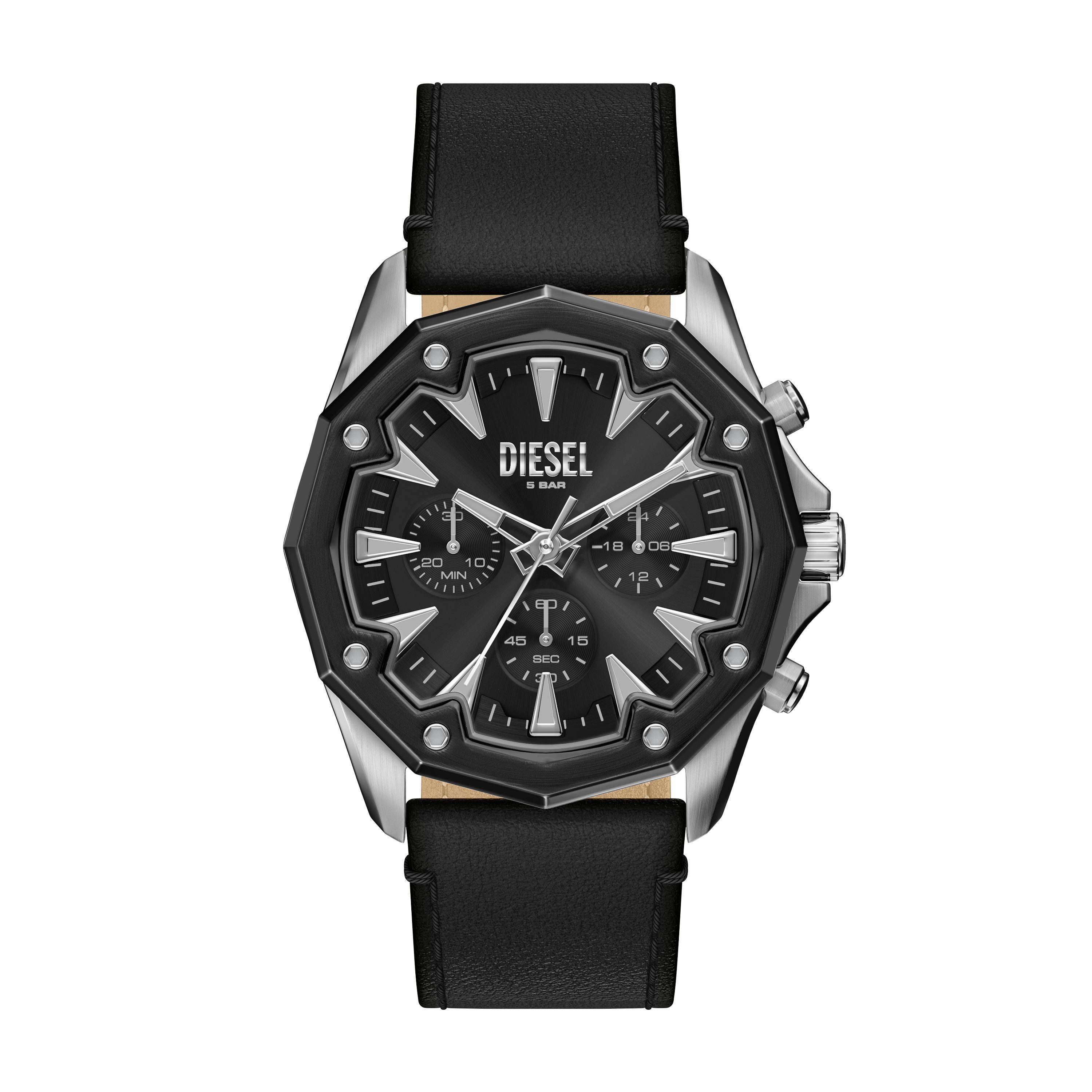 Diesel STINGER DZ4710, Quarzuhr, Armbanduhr, Herrenuhr, Lederarmband, analog, Stoppfunktion