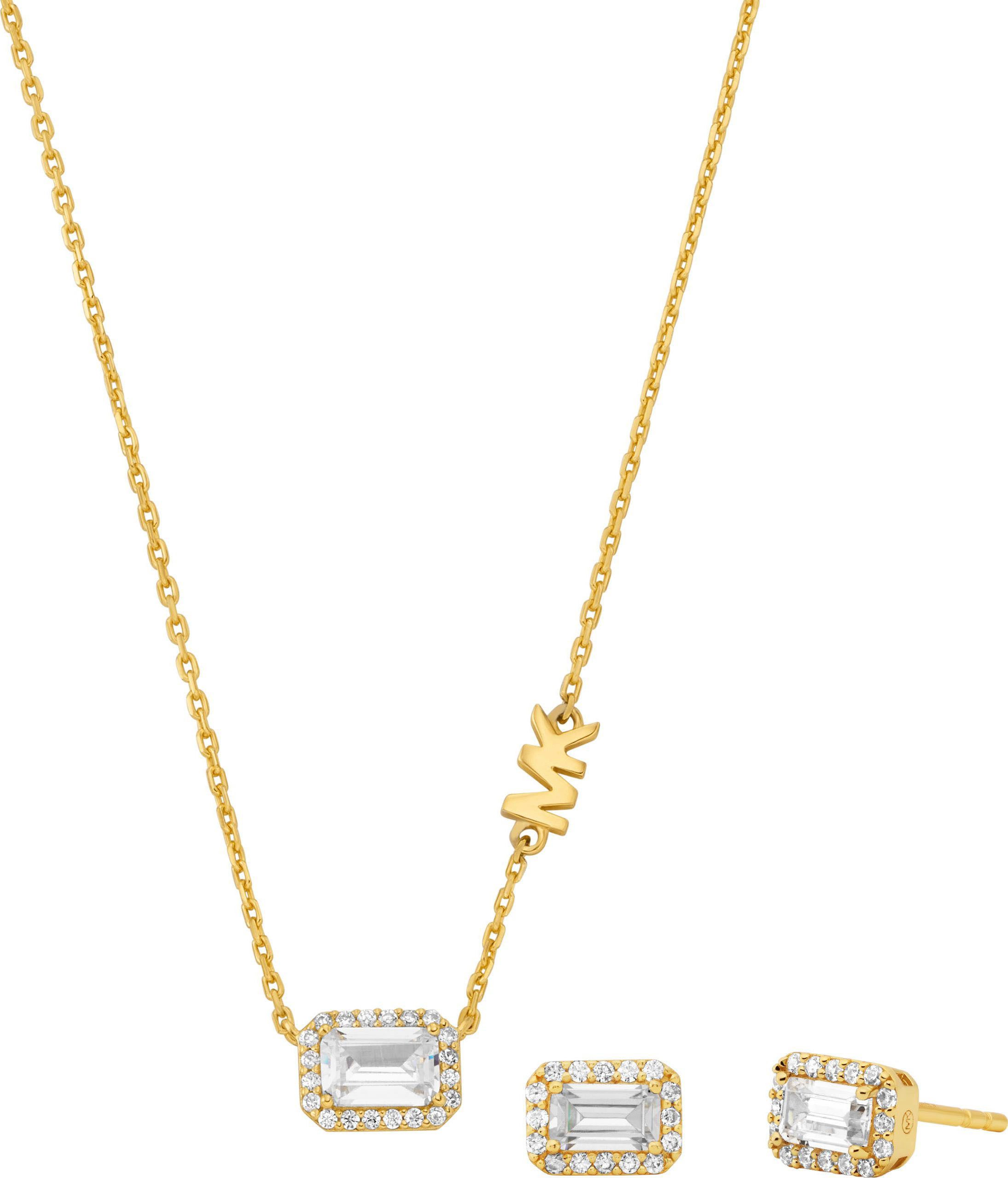 MICHAEL KORS Ohrring und Ketten Set Schmuck Mulitpack Silber 925 Premium Kors Brilliance, MKC1759, MKC1760 (Set, 3-tlg), mit Zirkonia (synth)