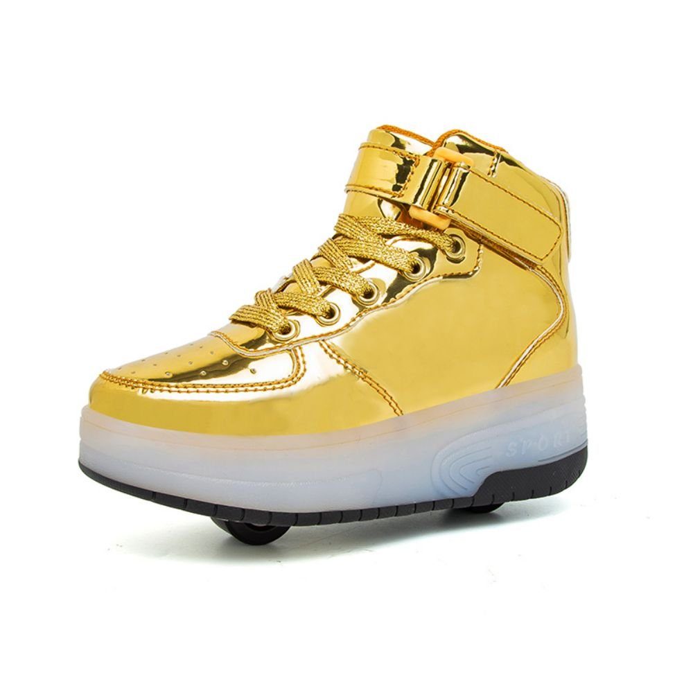 HUSKSWARE Rollschuhe, (mit Lichtern, zwei Räder, Versteckte Hinterräder), High-Top-Mode-Rollschuhe, Rollschuhe für Männer, Frauen und Kinder Gold