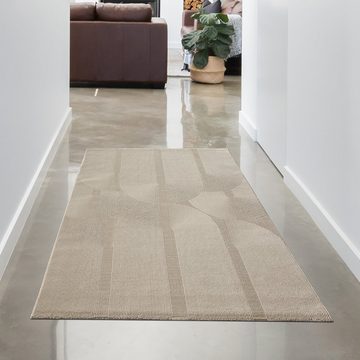Teppich Moderner Recycling-Teppich • ovale Linienformen • in beige, Carpetia, rechteckig, Höhe: 12 mm