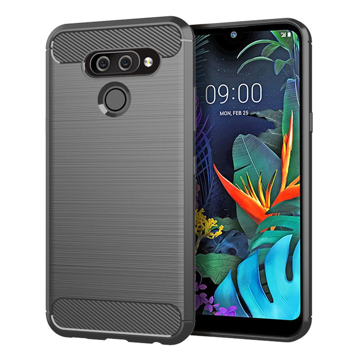 König Design Handyhülle LG K50, LG K50 Handyhülle Carbon Optik Backcover Grau
