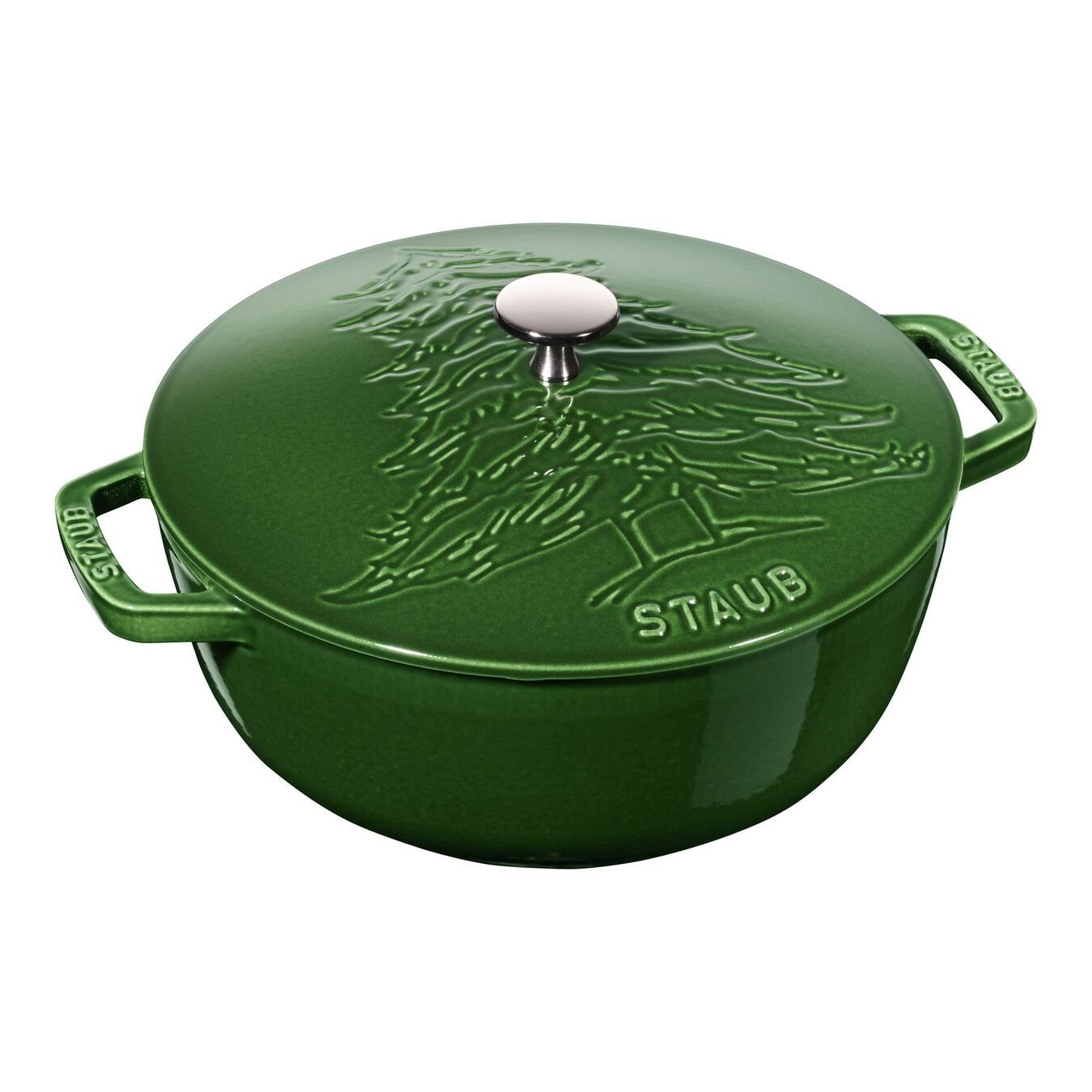 Staub Bräter »Staub La Cocotte Bräter Kochtopf Topf Baum-Dekor, 24 cm  Basilikum-Grün rund Gusseisen«, 1-tlg)