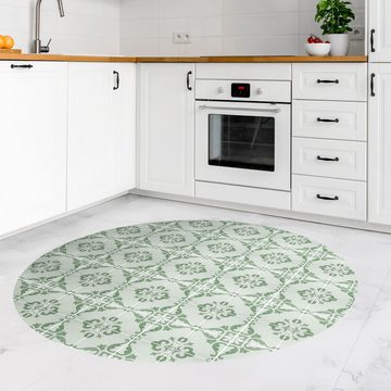 Teppich Vinyl Wohnzimmer Schlafzimmer Flur Küche Fliesen Muster, Bilderdepot24, rund - grün glatt, nass wischbar (Küche, Tierhaare) - Saugroboter & Bodenheizung geeignet