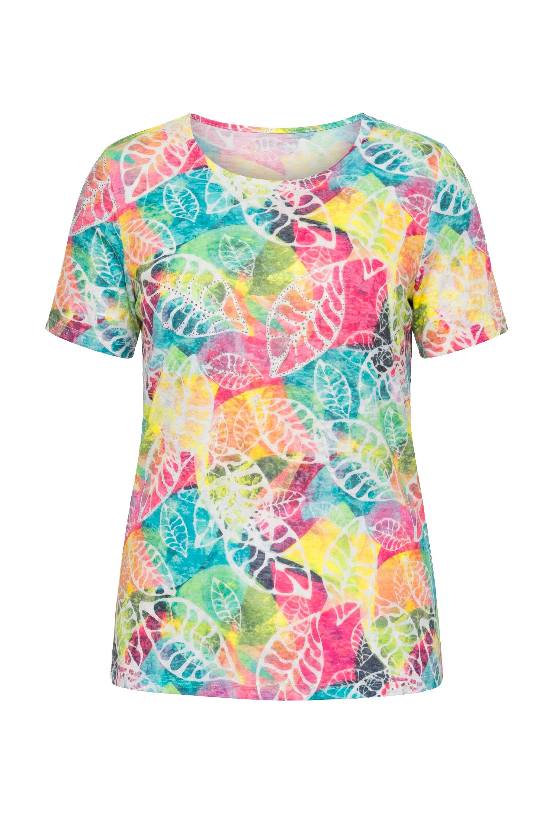 MIAMODA T-Shirt T-Shirt bequeme Passform Blättermuster günstig online kaufen