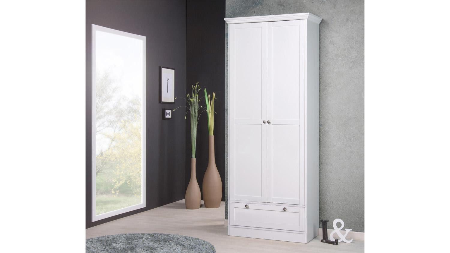 Finori Mehrzweckschrank Mehrzweckschrank Landwood 13 weiß Dekor2 TR, 1 SK, 5 EB, 80/200/39 cm
