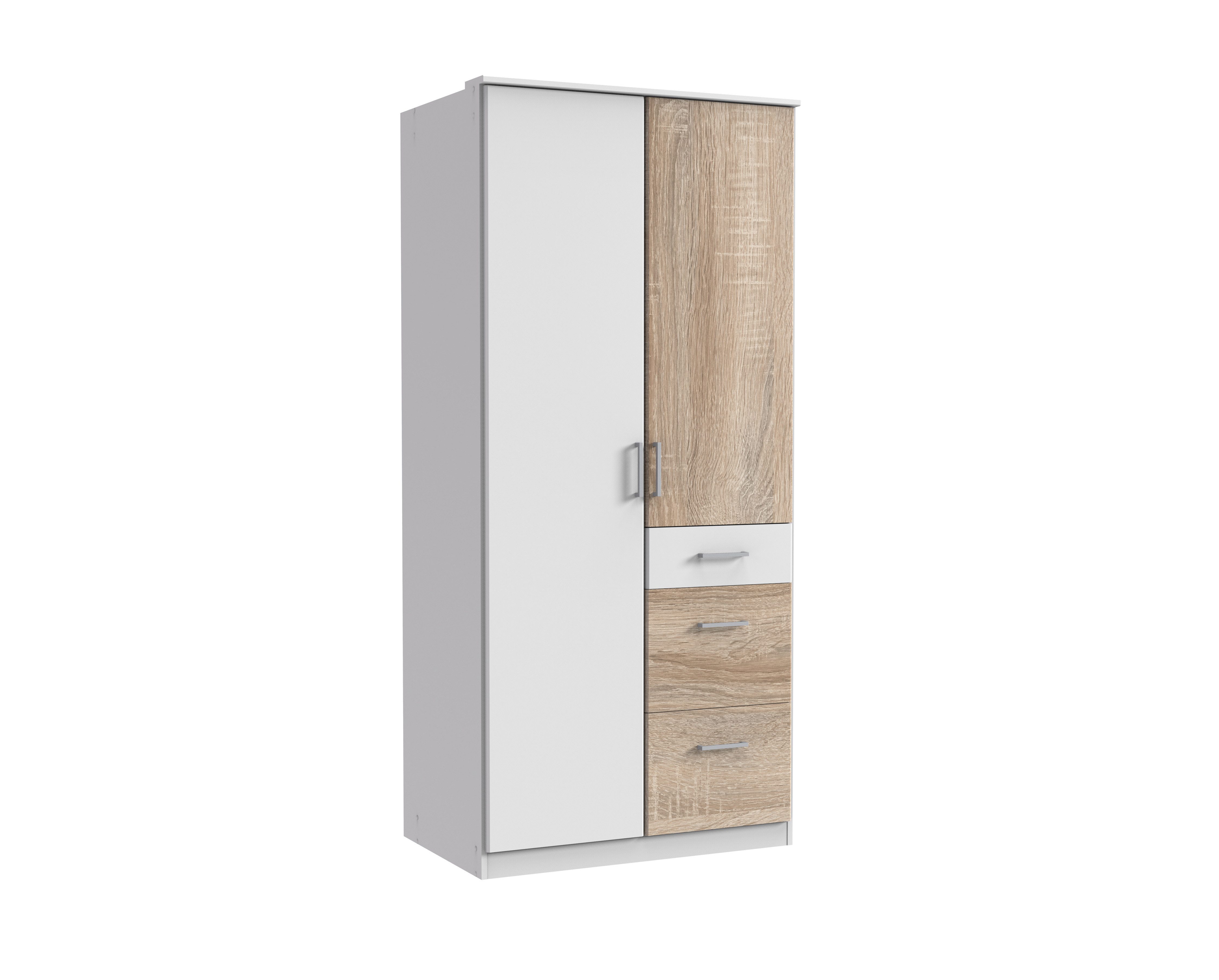 möbel-direkt.de Drehtürenschrank Click in Weiß mit Eiche Sägerau (komplett, 1-St., Kleiderschrank) Made in Germany