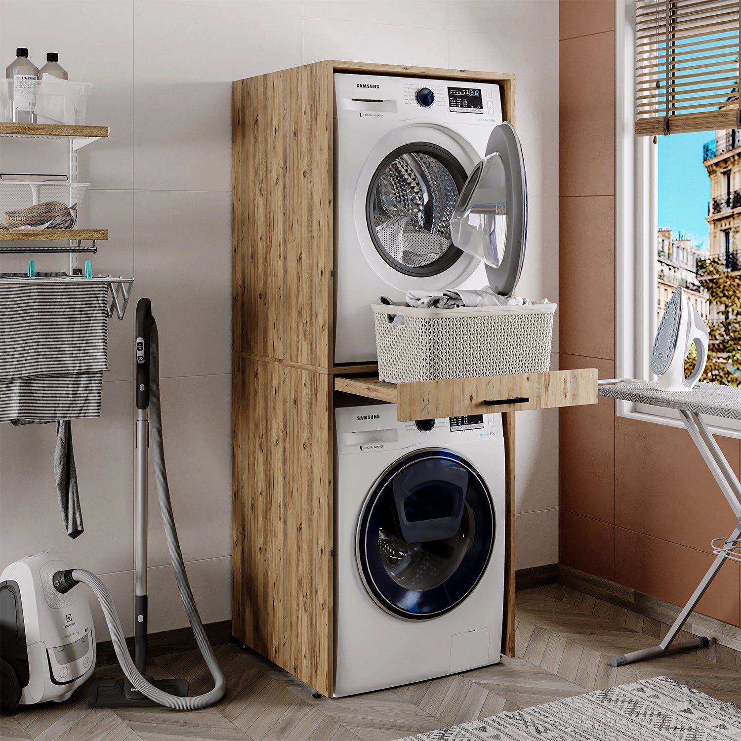 Roomart Waschmaschinenumbauschrank (Waschmaschinenschrank | eiche Trockner Überbauschrank) Waschmaschine für und Eiche
