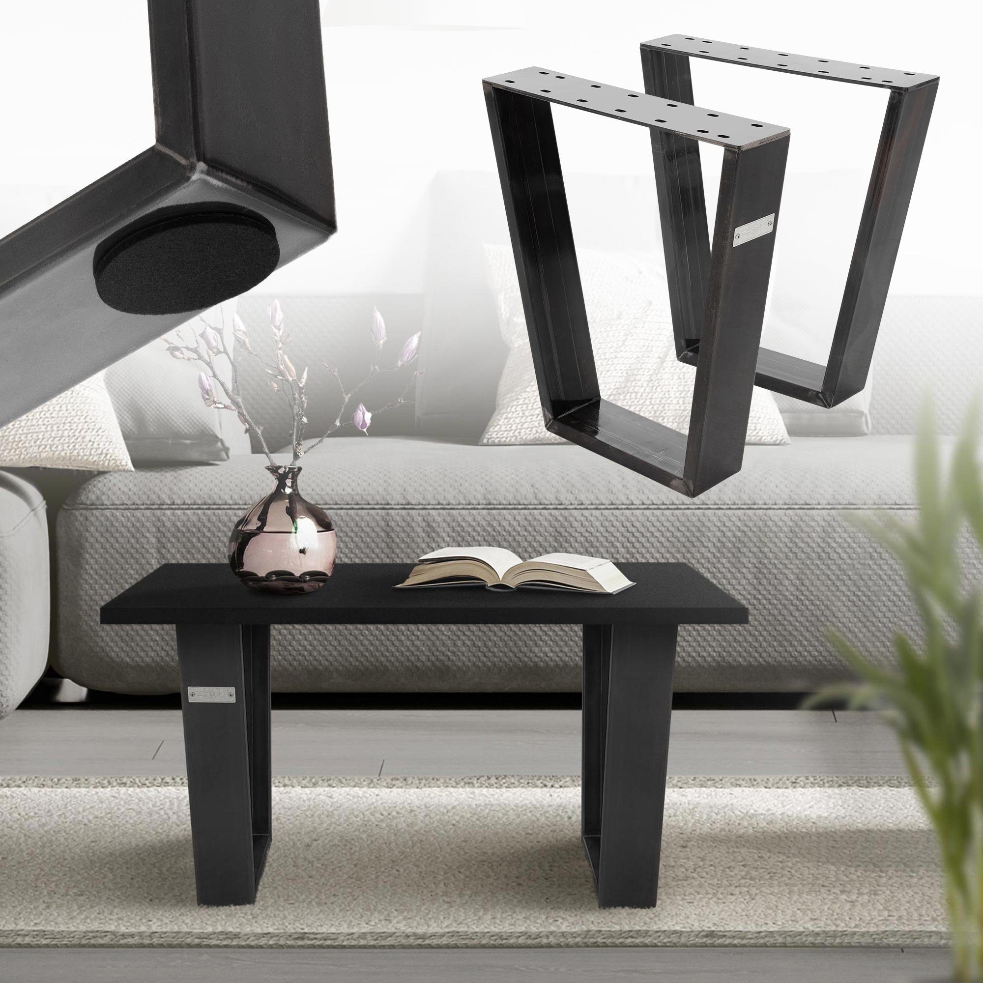 ML-DESIGN Tischbein 2er Set Tischbeine Trapez V-Form aus Stahl pulverbeschichtet, Tischkufen 40x43 cm Industrial profil 8x2cm Möbelfüße