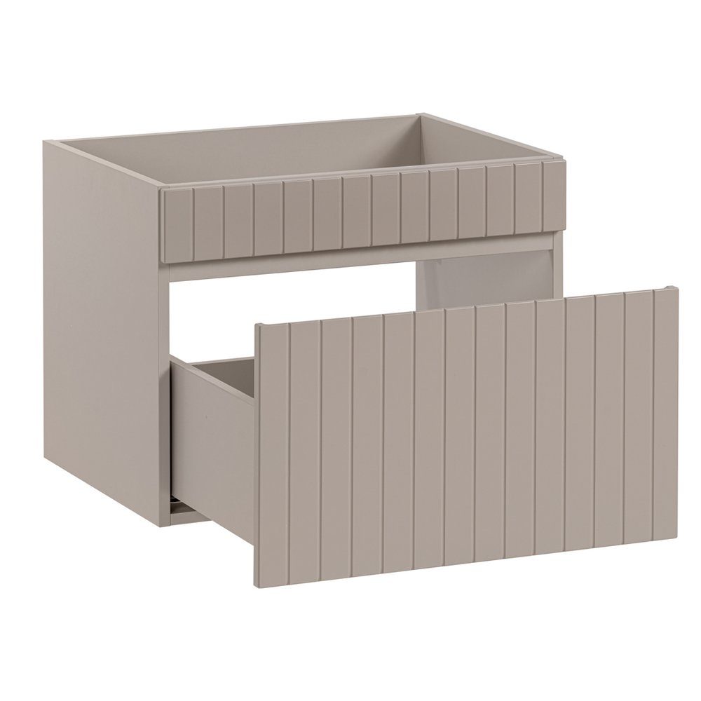 Lomadox Waschbeckenschrank IRAKLIO-56-CASHMERE Kaschmir, Rillen Design, 1 Auszug mit Softclose, 60 cm breit