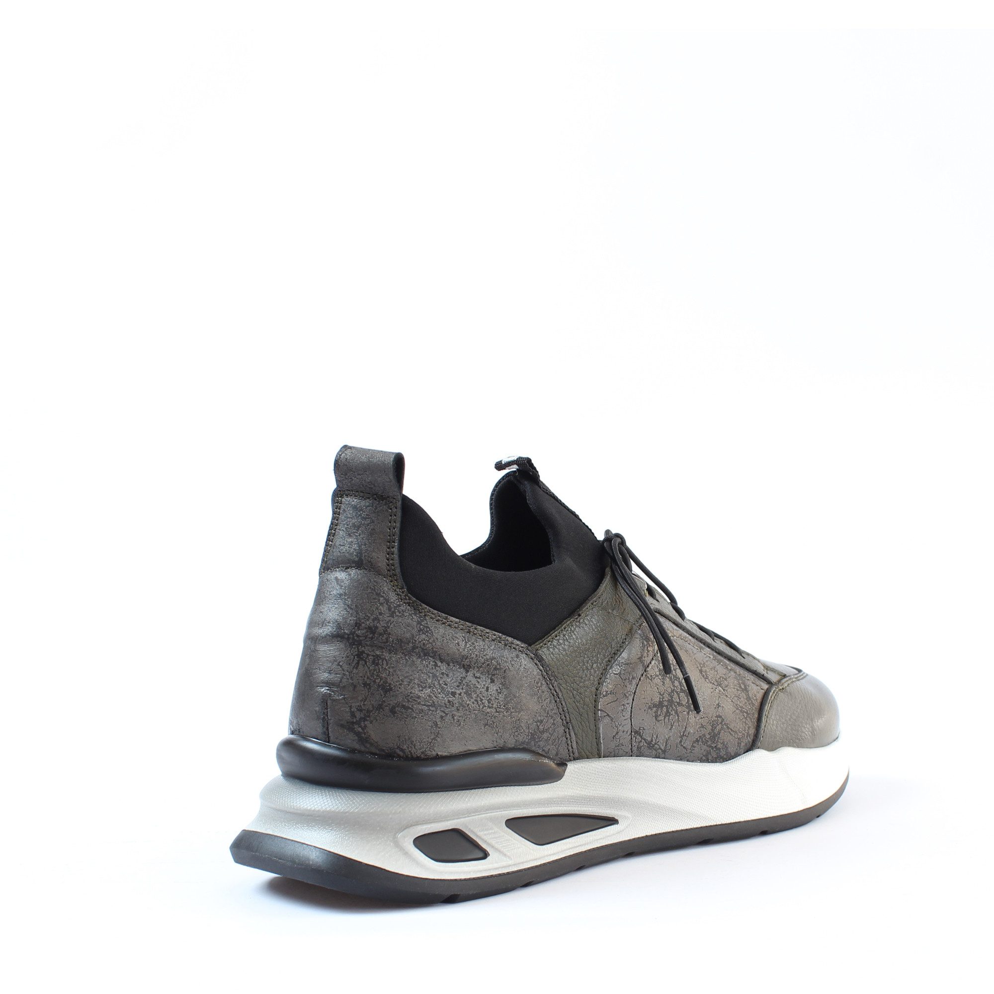 Celal Gültekin Leder-Sneaker Elastische Schnürung Plateau Casual Sportlich Herren Sneaker Glattleder, Plateau-EVA-Sohle, Elastische Schnürung, Khaki, 42 – Bild 5 von 5