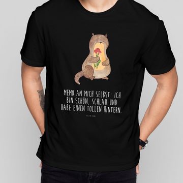 Mr. & Mrs. Panda T-Shirt Otter Blumenstrauß - Schwarz - Geschenk, Lustiges T-Shirt, Seeotter, (1-tlg)