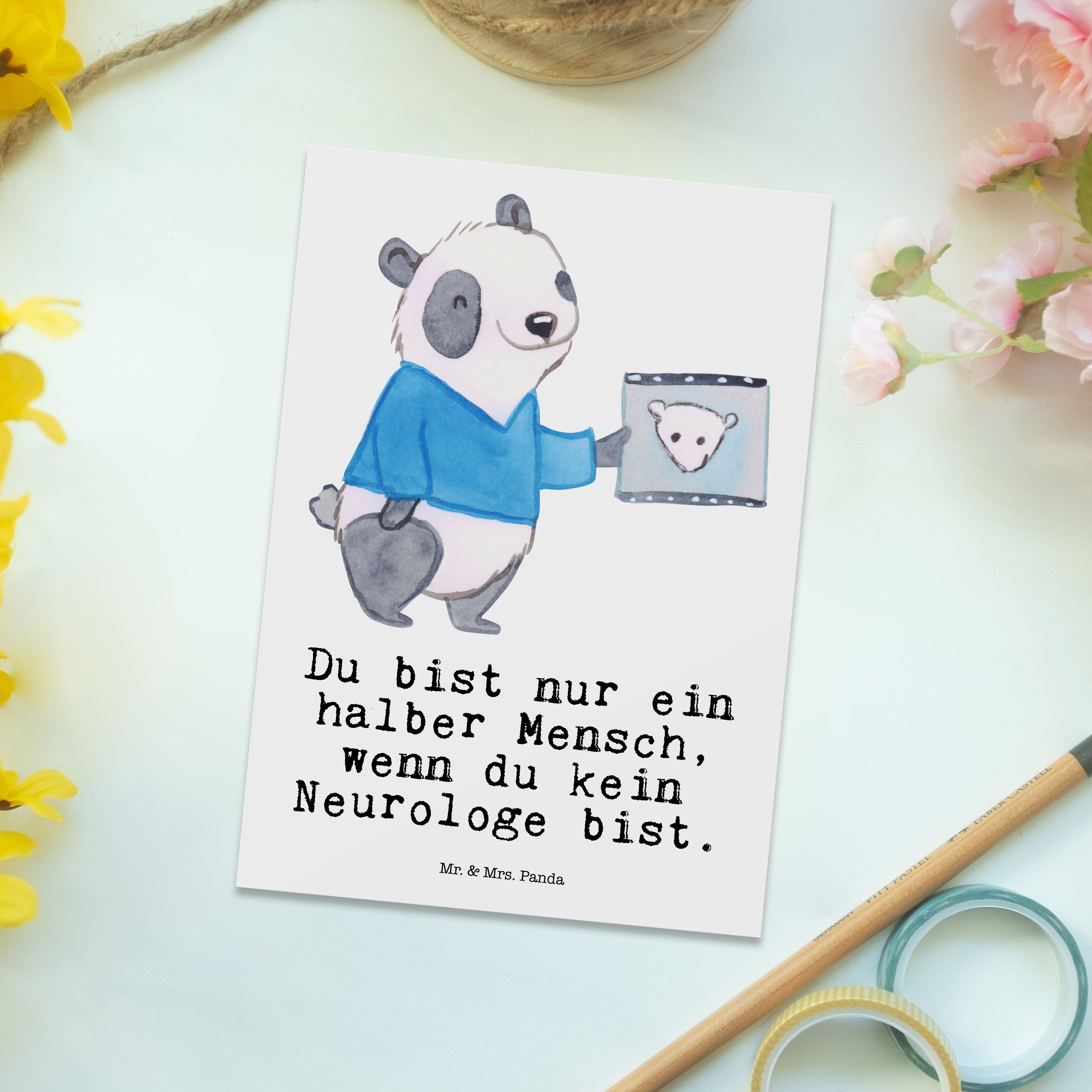Kollegin, Postkarte Mr. - Mrs. Neurologe Geschenk, Neurologie, Ansichtsk Weiß Panda - mit Herz &