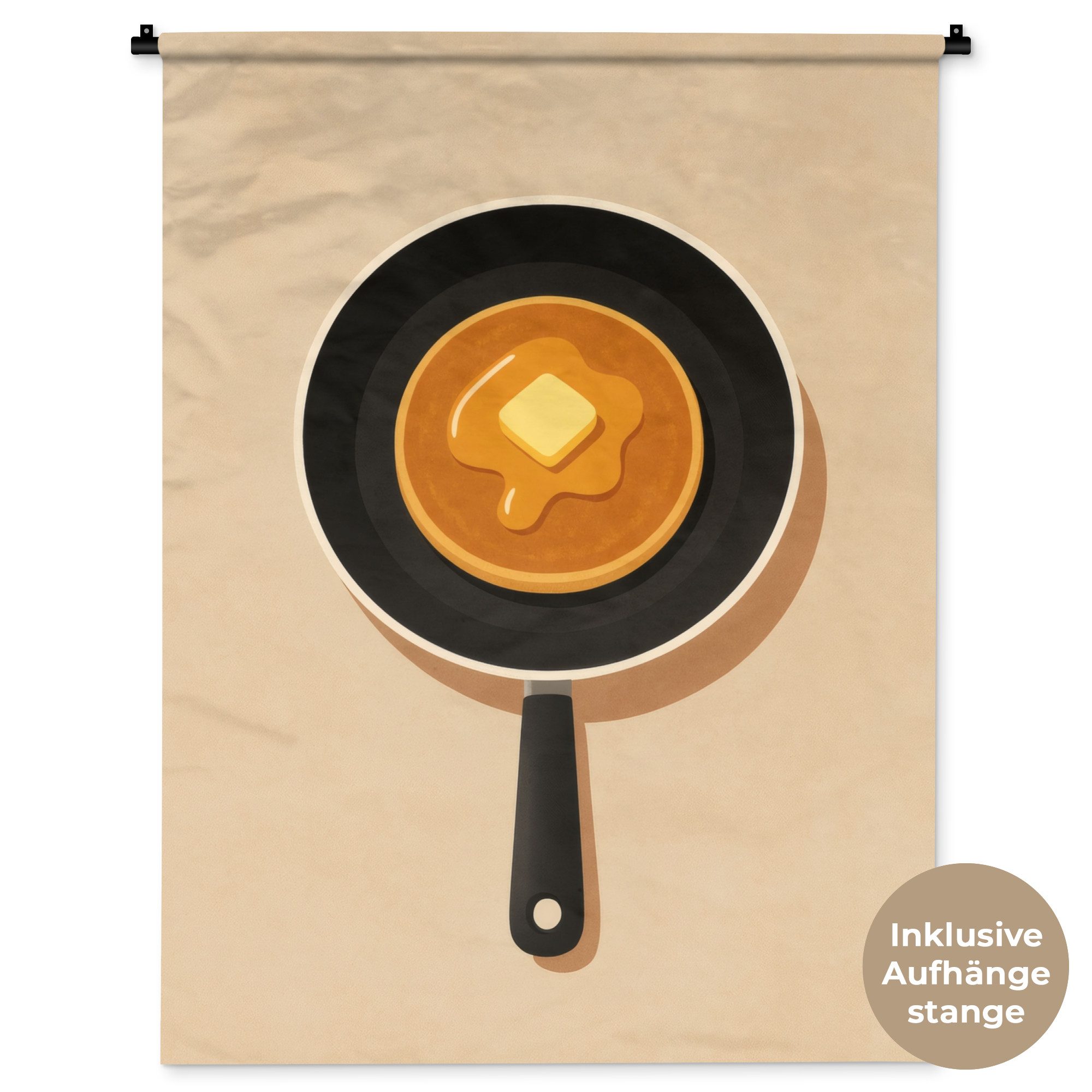 MuchoWow Wandteppich Pfannkuchen - Bratpfanne - Butter - Minimalistisch, Rechteckig, Höhe: 3 mm, Wanddeko Teppich Wohnzimmer, Schlafzimmer, 90x120 cm