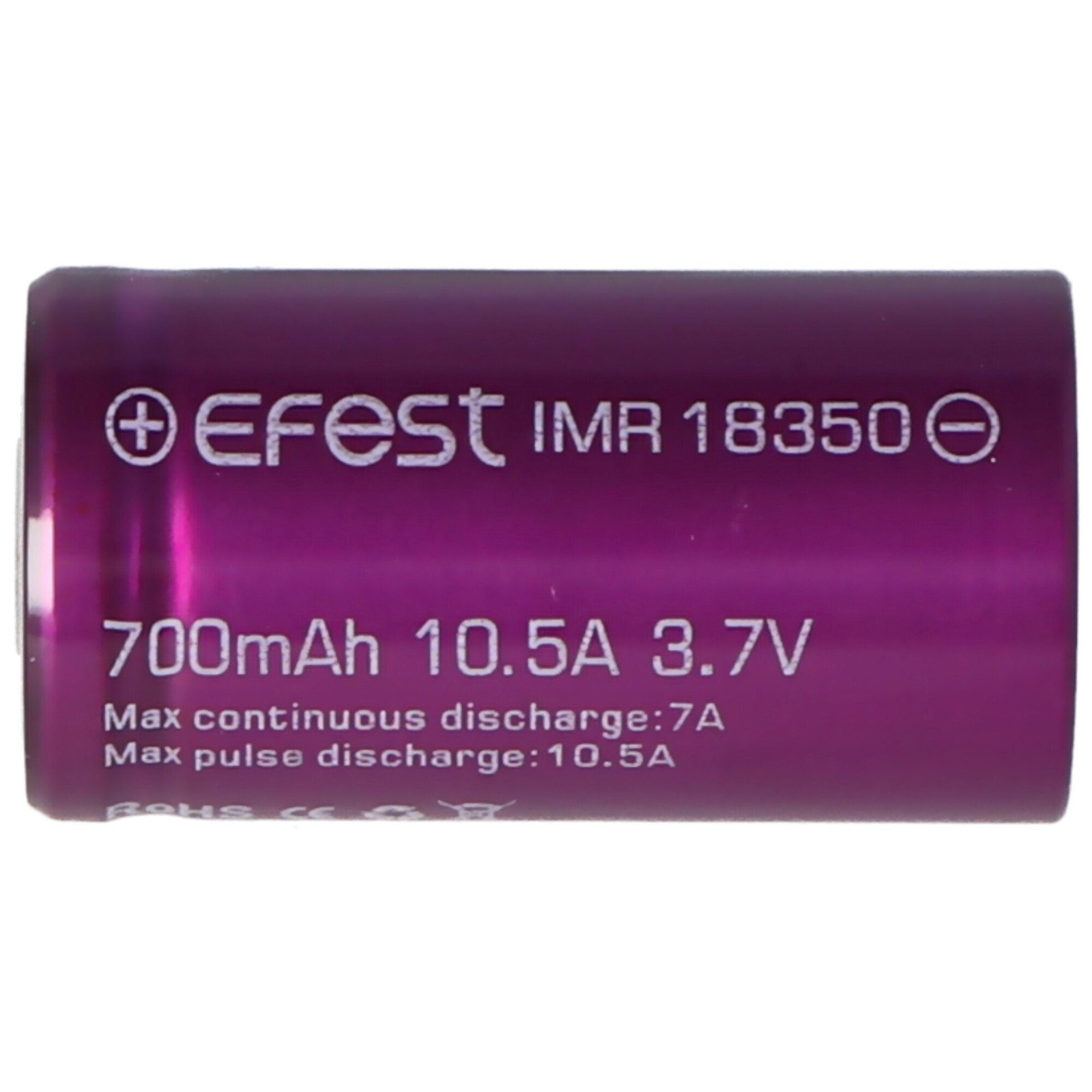 Li-Ion-Akku - V) 700 Efest EFEST mAh IMR18350 Purple 3,7V (Pluspol Akku (3,7 700mAh flach)
