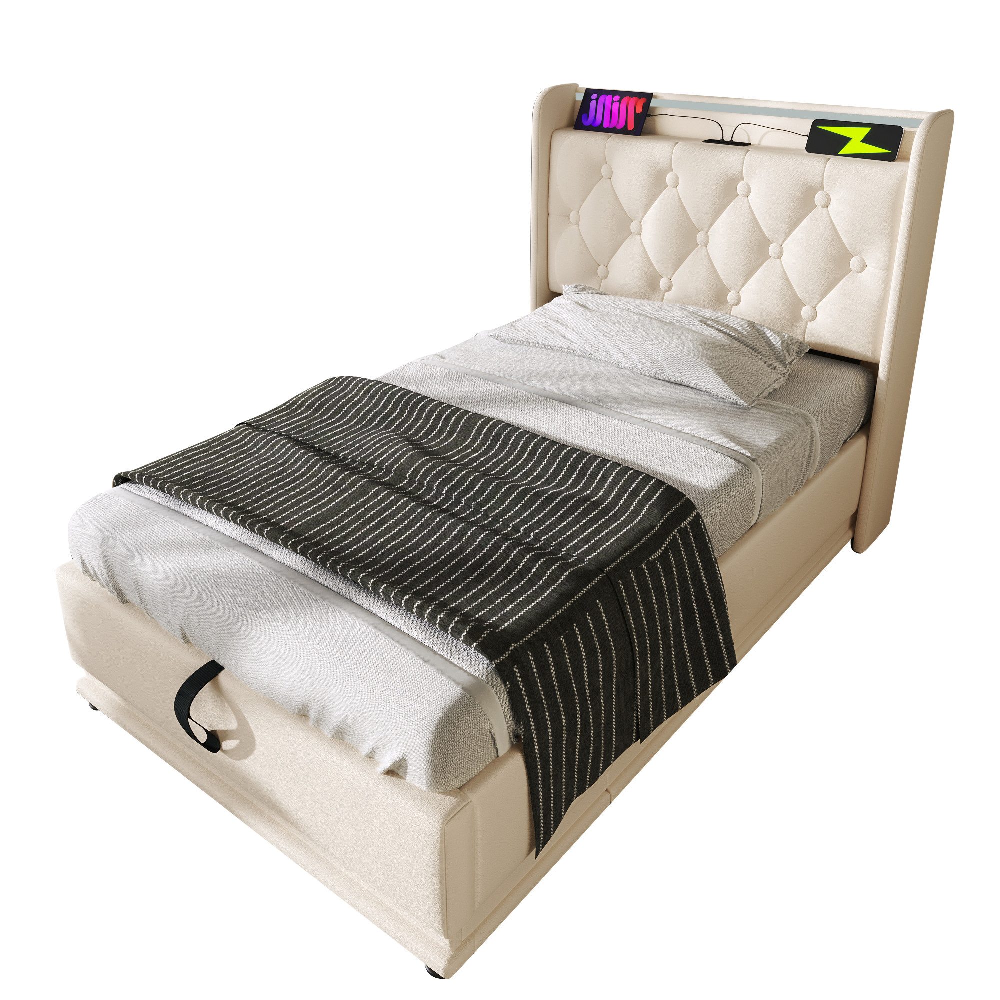 TavilaEcon Boxspringbett mit gepolstertem Kopfteil, 360° LED, USB Typ-C, hy günstig online kaufen