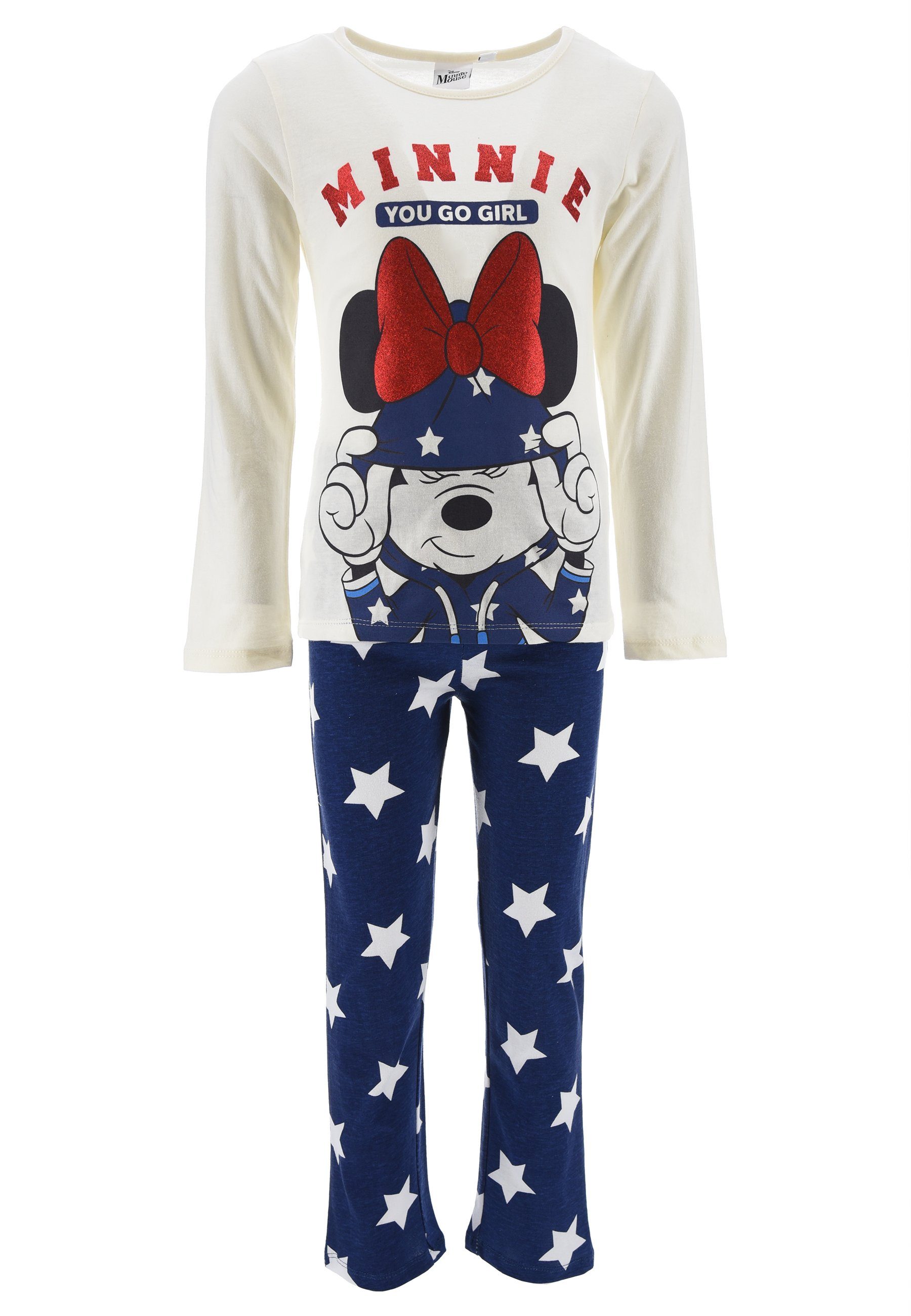 tlg) Schlafanzug Kinder (2 + Kinder Weiß Shirt Disney Schlaf-Hose Minnie Pyjama Mini Mouse Schlafanzug Mädchen Langarm Maus