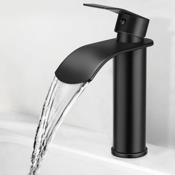 oyajia Waschtischarmatur Kurz Schwarzer Wasserhahn Bad 18 cm, Modern Edelstahl Bad Wasserhahn Kurz Waschtischarmatur Armatur Waschbecke Waschtischarmatur Badarmatur