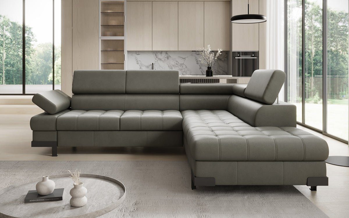 Luxusbetten24 Schlafsofa Designer L Sofa Noelia in Echtleder, mit Schlaffunktion und Stauraum