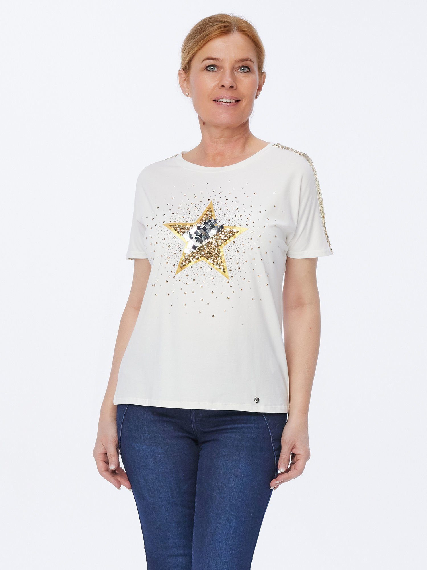 Christian Materne T-Shirt Kurzarmbluse mit Stern-Motiv weiß