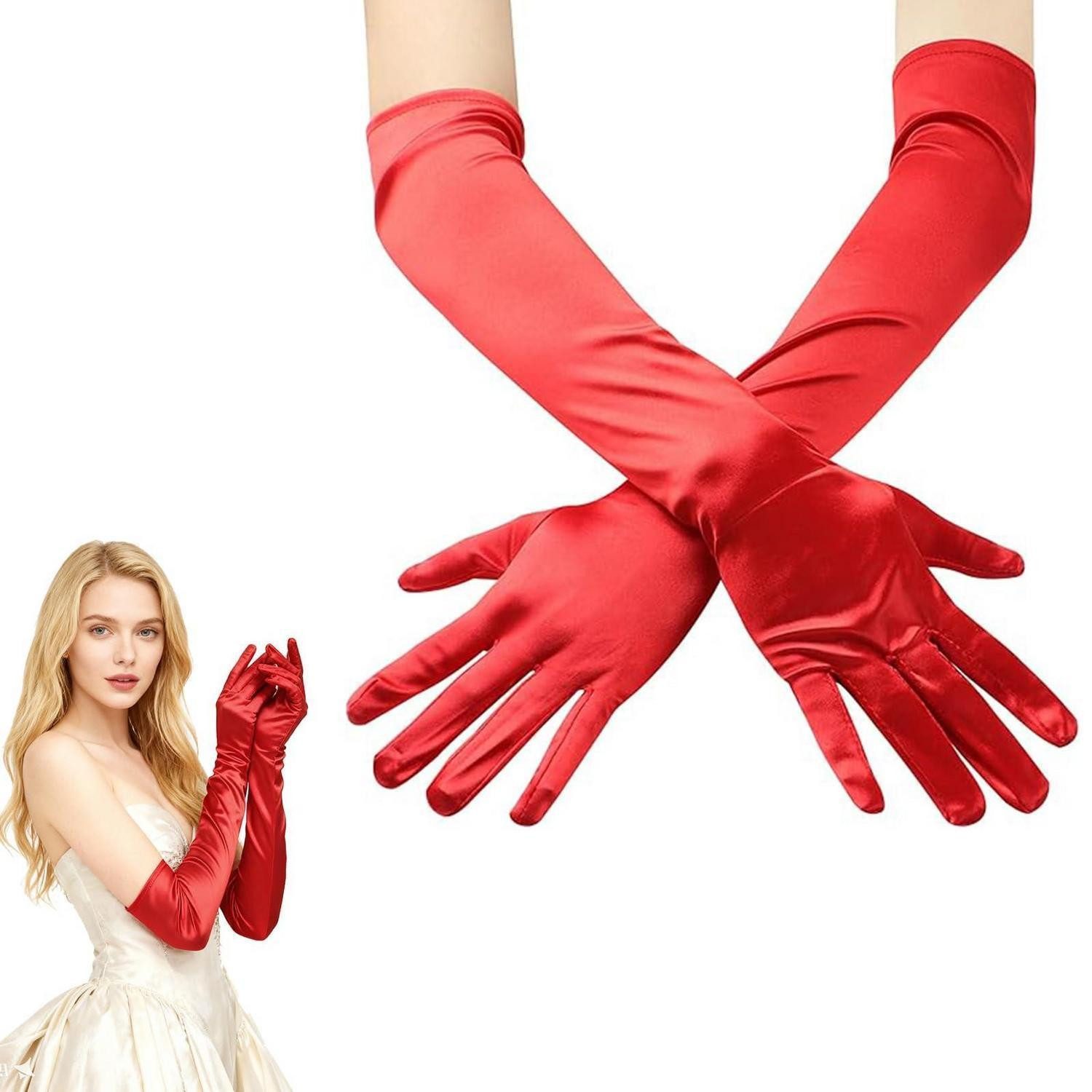 LuxusKollektion Abendhandschuhe Lange Handschuhe Damen/Herren Rot 55cm Satin (1-St)