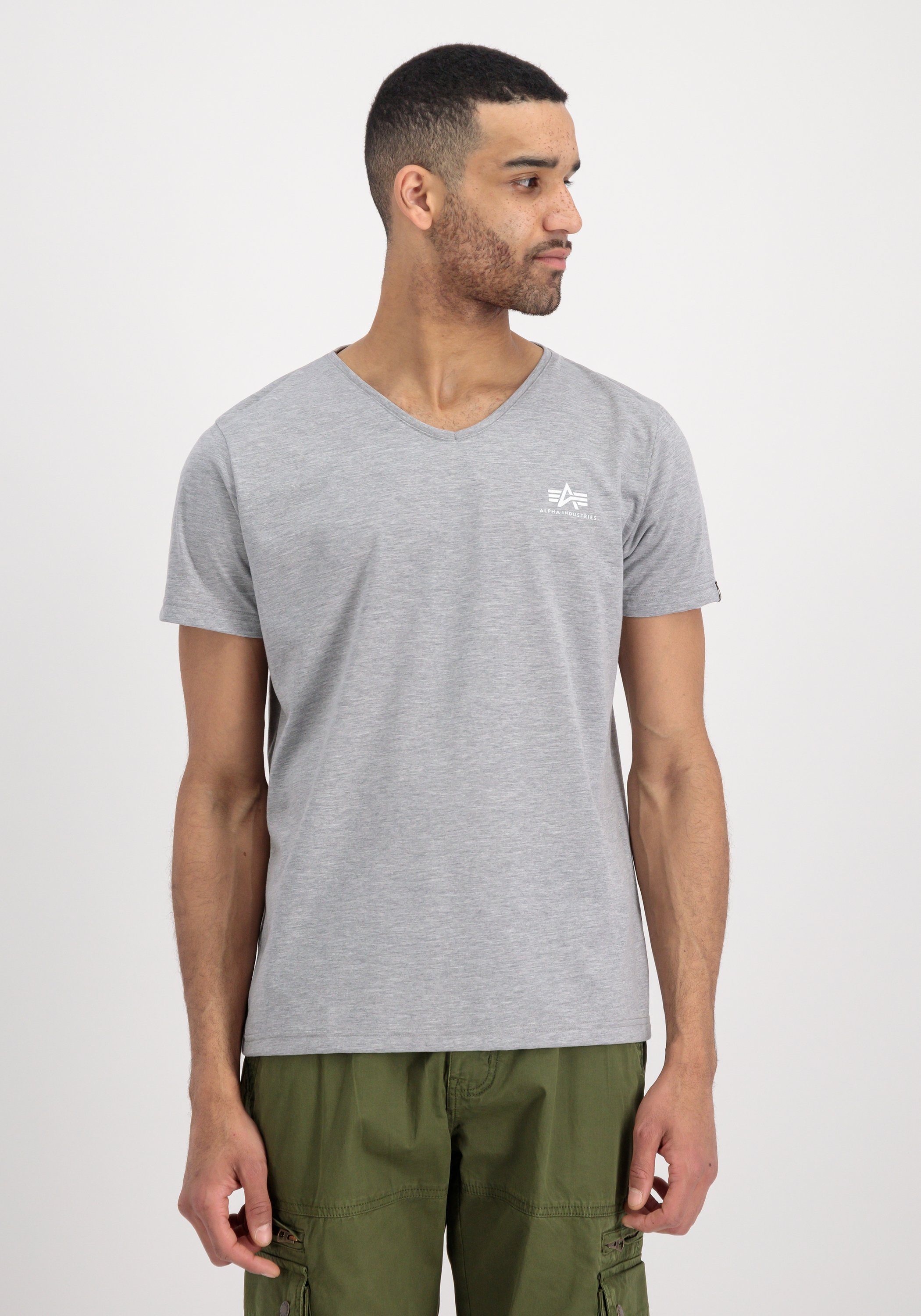 Alpha Industries grey V-Neck Small T-Shirts Basic T Logo heather T-Shirt Industries Alpha - Men