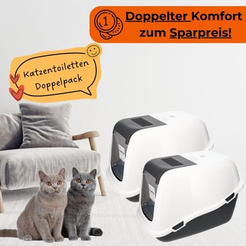 GarPet Katzentoilette 2x Katzenklo mit Deckel Aktivkohlefilter Katzentoilette Doppelpack