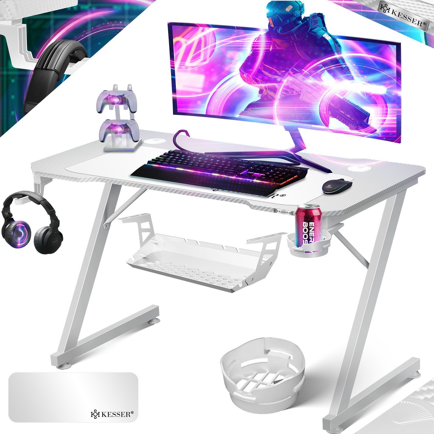 KESSER Gamingtisch, Gaming Schreibtisch mit Getränkehalter Ergonomischer Ga günstig online kaufen