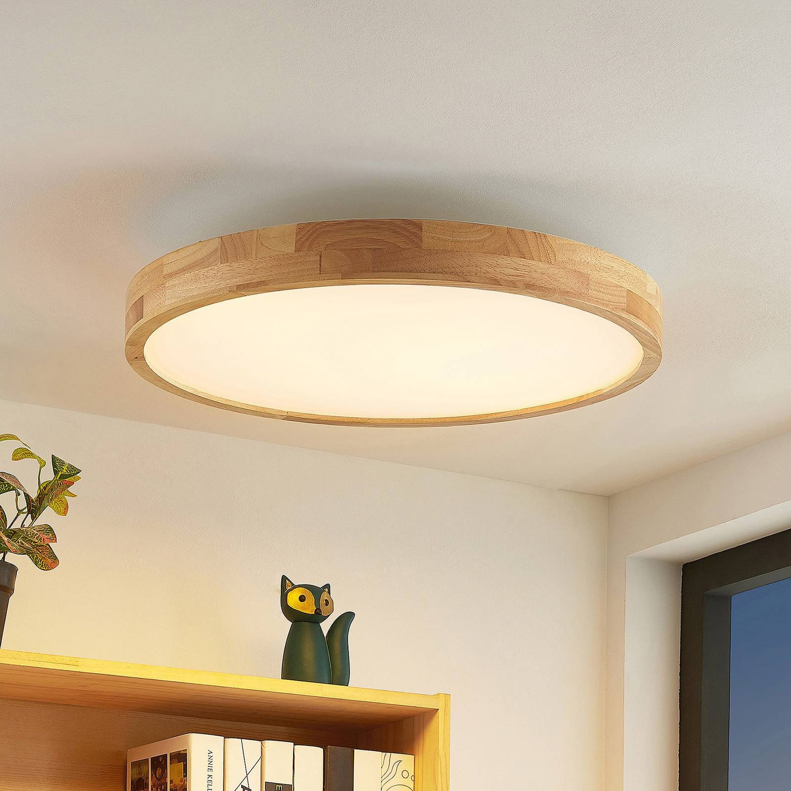 Lindby Deckenleuchten Lanira, LED, Holz Farbwechsel warmweiß / tageslicht IP20 mit Fernbedienung, LED 46 W gesamt, Farbwechsel warmweiß / tageslicht