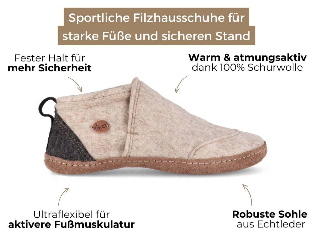 WoolFit Homeoffice Hausschuhe Taiga Hausschuh mit vegetabiler Ledersohle