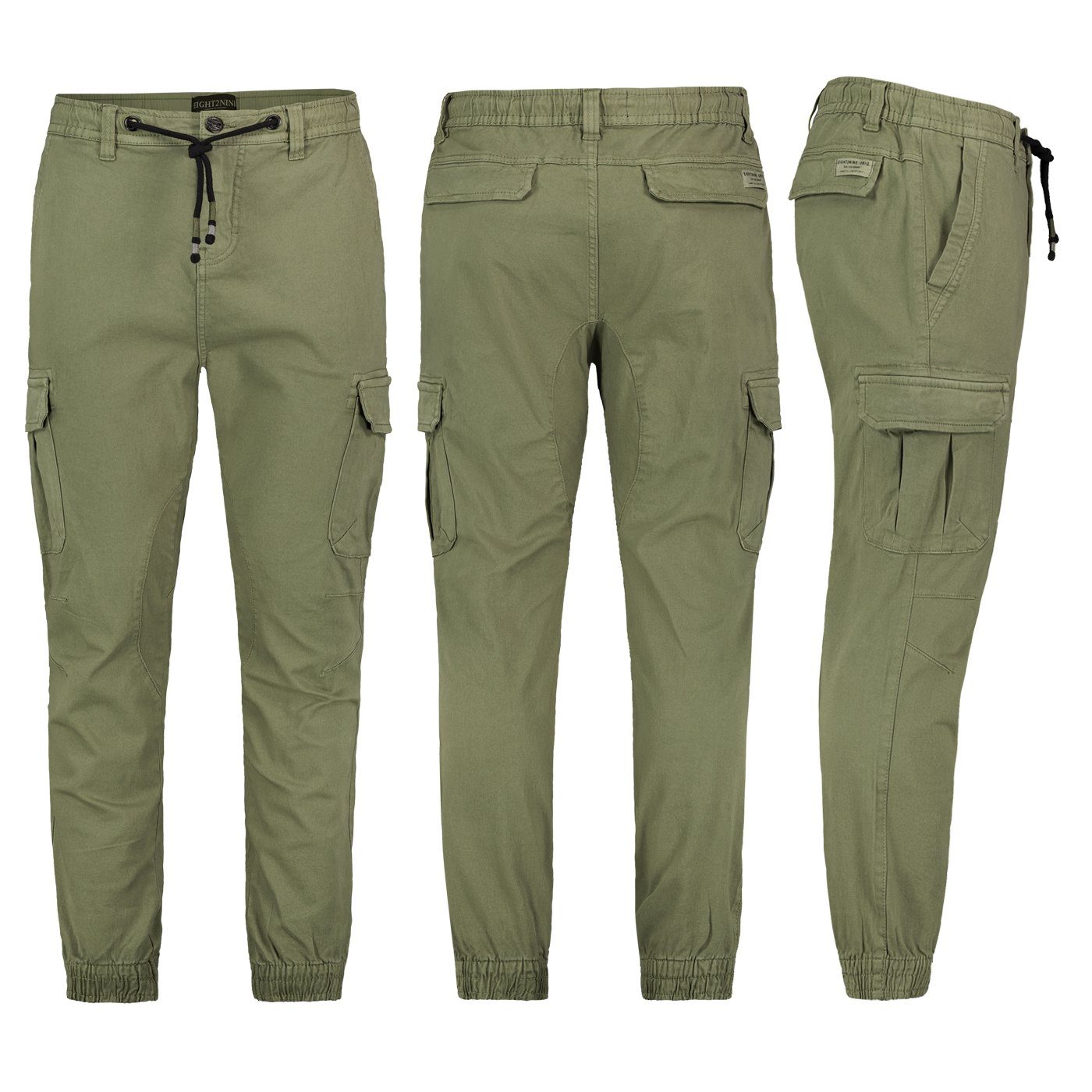 SUBLEVEL Cargohose Sublevel Herren Cargo Hose Elastische Bündchen Freizeithose Chino Olive