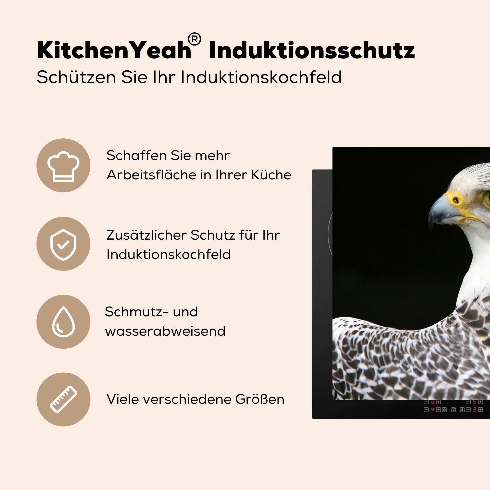MuchoWow Herdblende-/Abdeckplatte Falke - für Induktionskochfeld - Schutz Jagd, tlg), Vinyl, (1 Ceranfeldabdeckung die 81x52 Raubvogel cm, küche