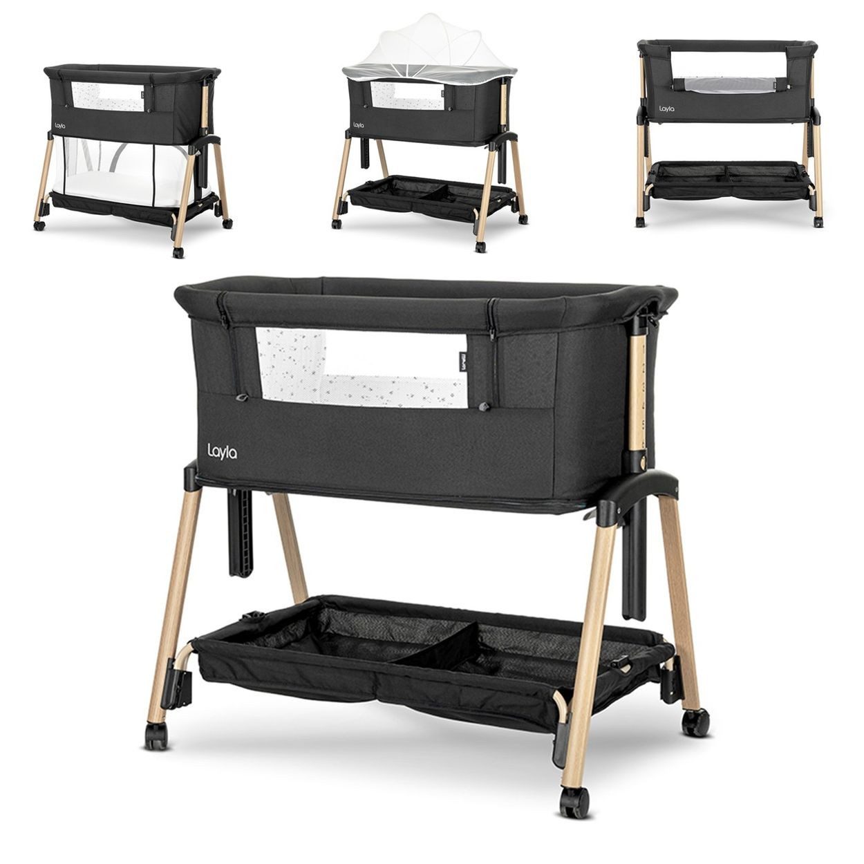 Lorelli Komplettbett Beistellbett Layla 2 in 1, Moskitonetz, Matratze, faltbar, Räder, Korb
